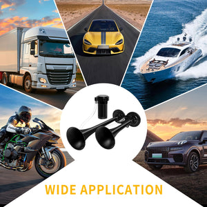 12V Dual Air Horn Kit with Super Loud Train and Truck Compressor System in Black Trend Times 6