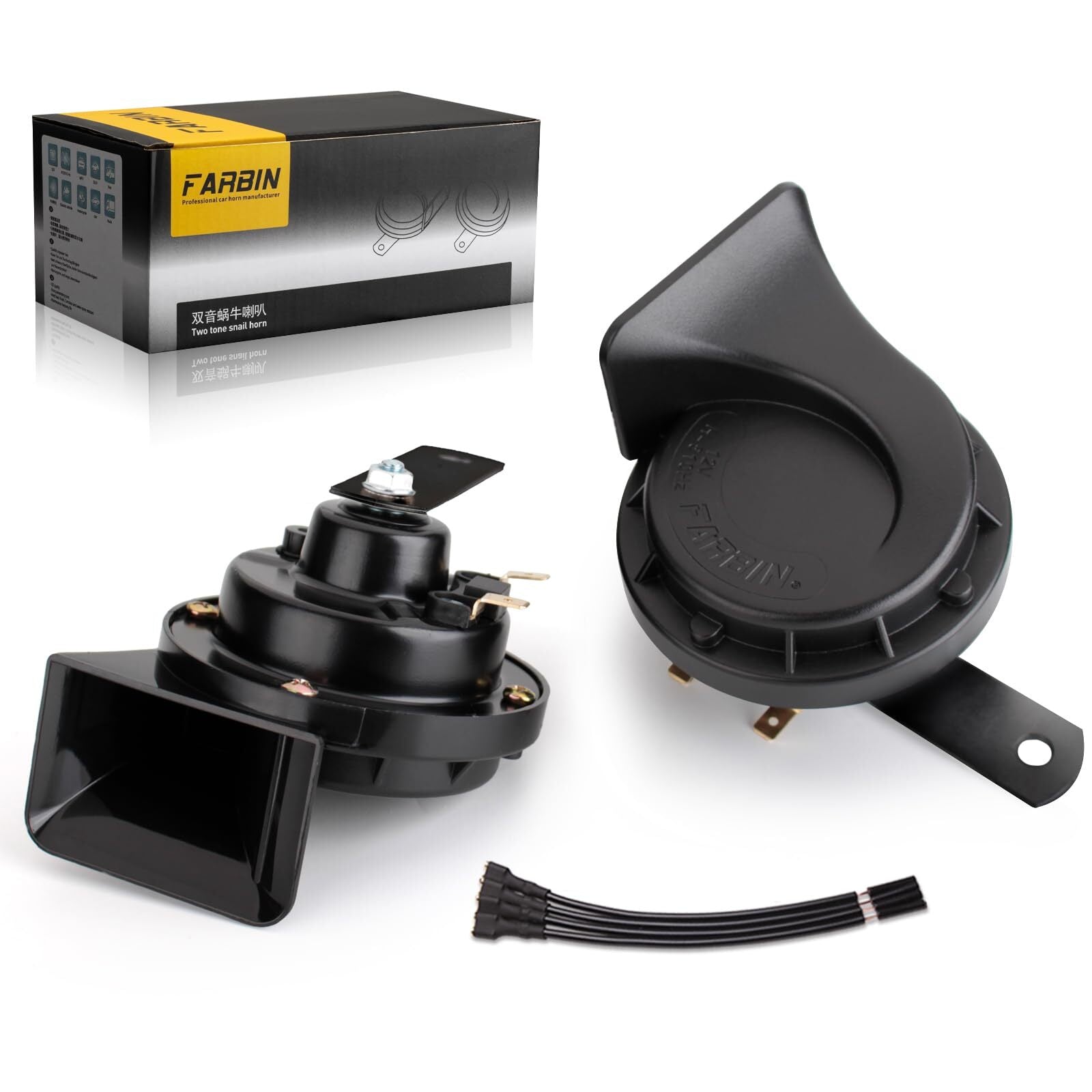 12V Dual-Tone Electric Snail Car Horn Kit Black Loud Waterproof Universal Trend Times 0