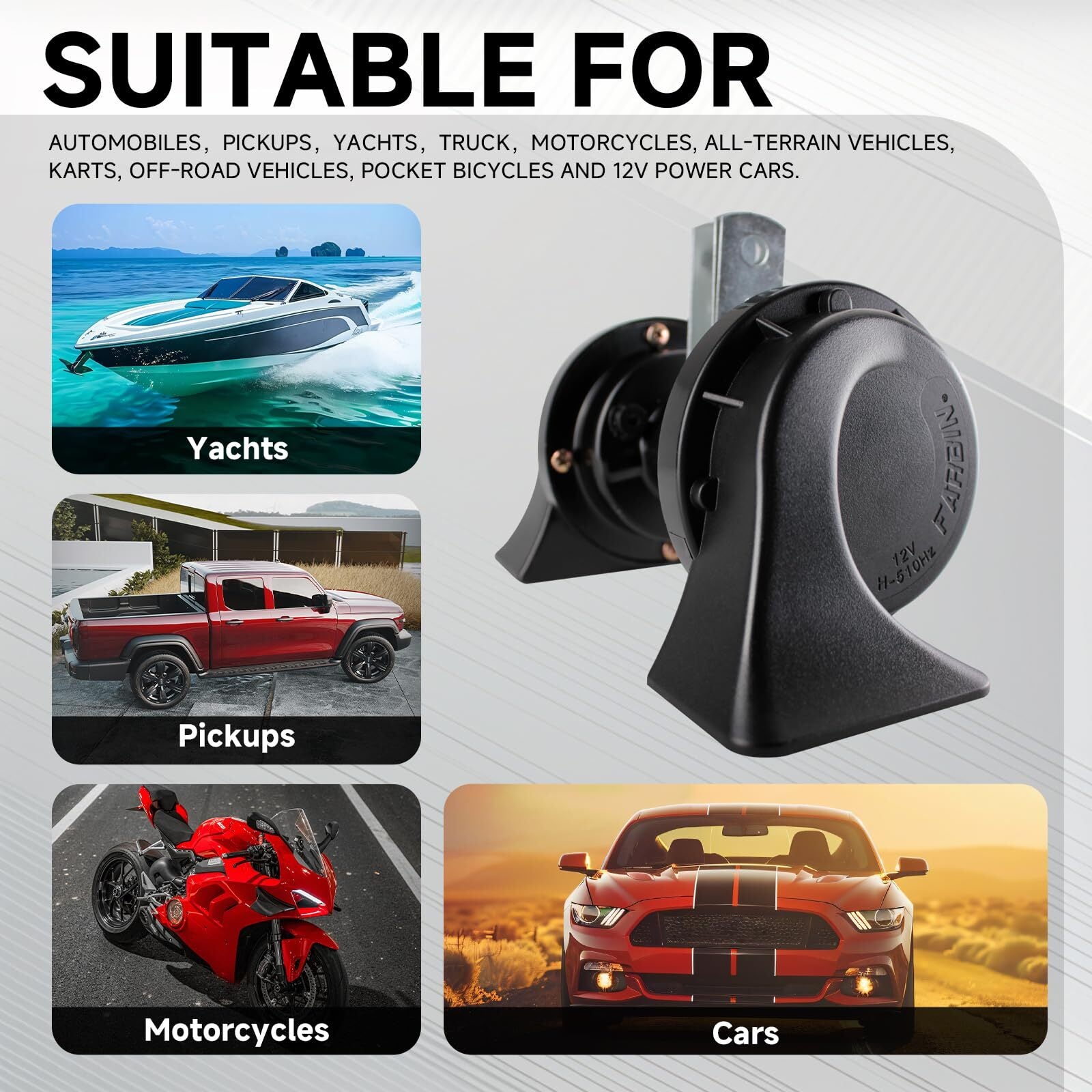 12V Dual-Tone Electric Snail Car Horn Kit Black Loud Waterproof Universal Trend Times 2