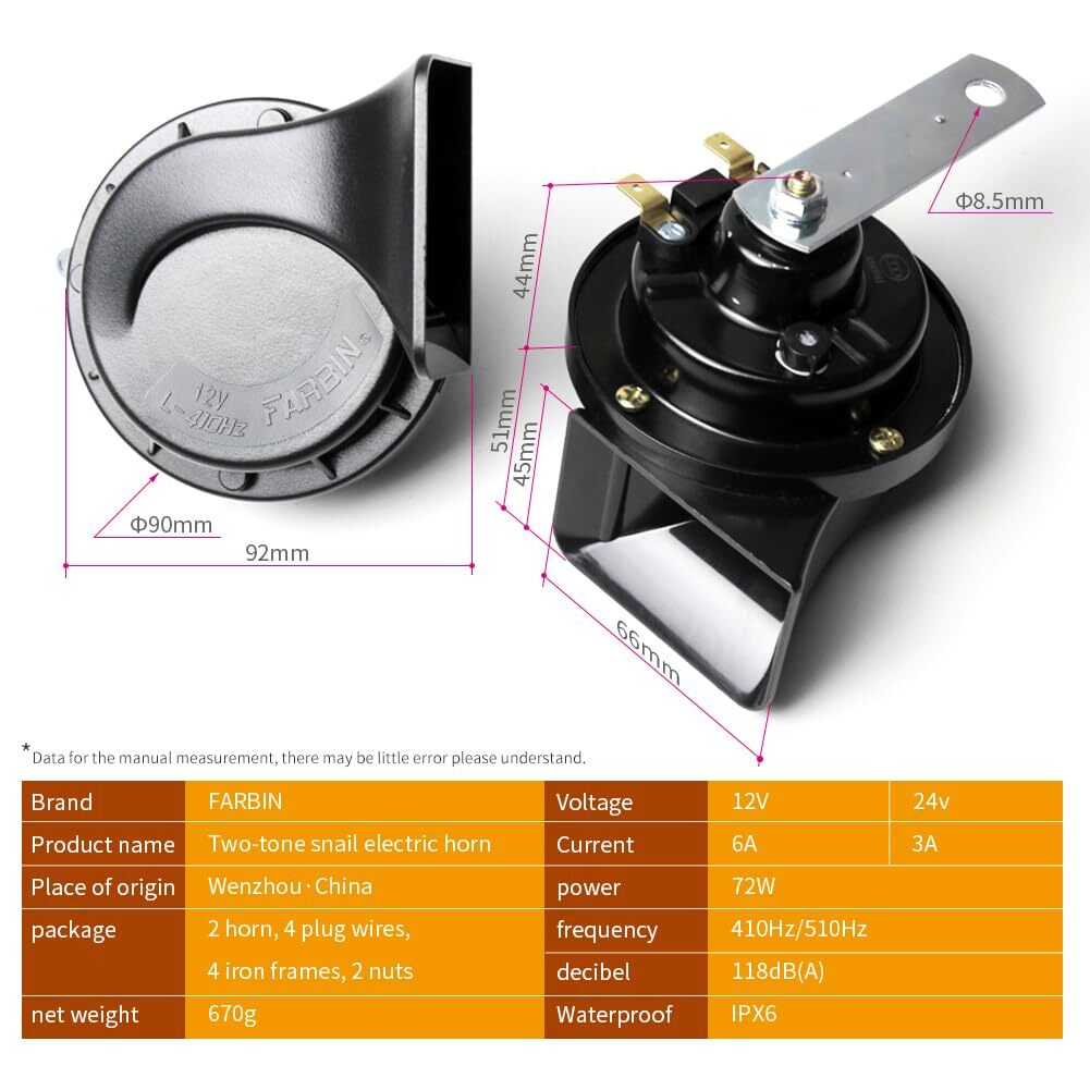12V Dual-Tone Electric Snail Car Horn Kit Black Loud Waterproof Universal Trend Times 5