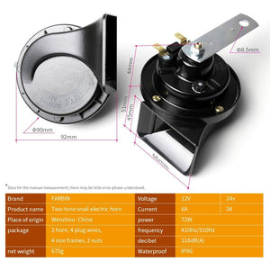 12V Dual-Tone Electric Snail Car Horn Kit Black Loud Waterproof Universal Trend Times 5