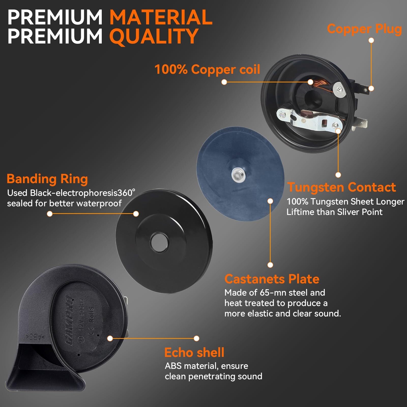 12V Dual-Tone Electric Snail Horn Super Loud Universal Vehicle Replacement Trend Times 1