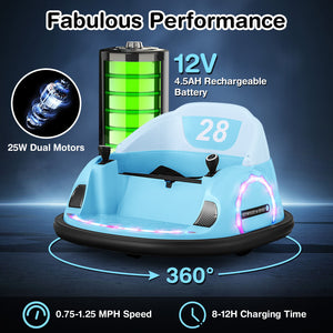 12V Electric 360° Spin Ride-On Bumper Car Toy with Remote Control for Toddlers Trend Times 4