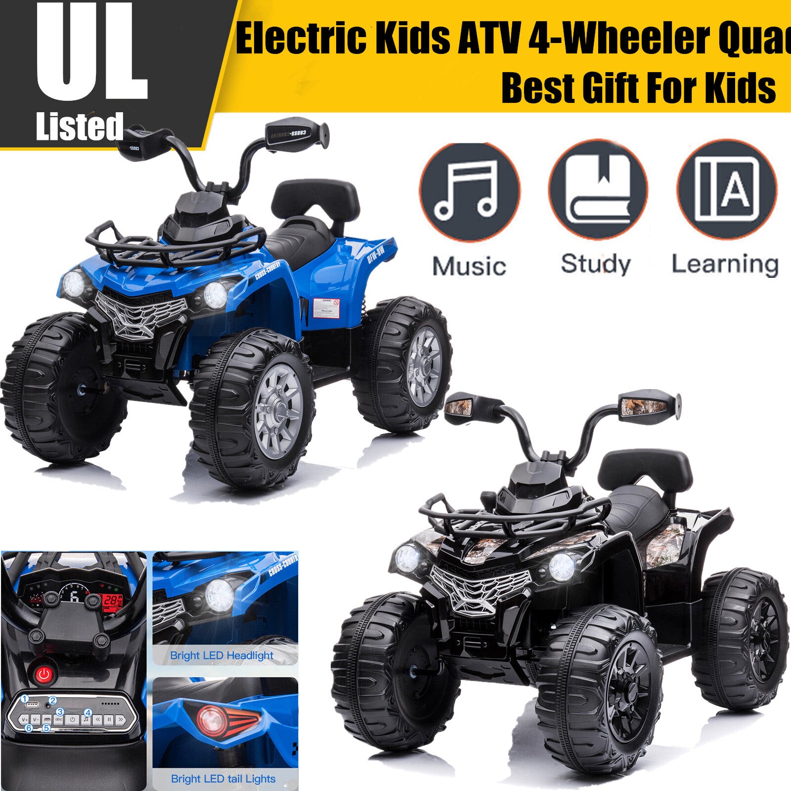 12V Electric 4-Wheel Battery-Powered Kids Ride-On ATV Quad Motorcycle Car Trend Times 8