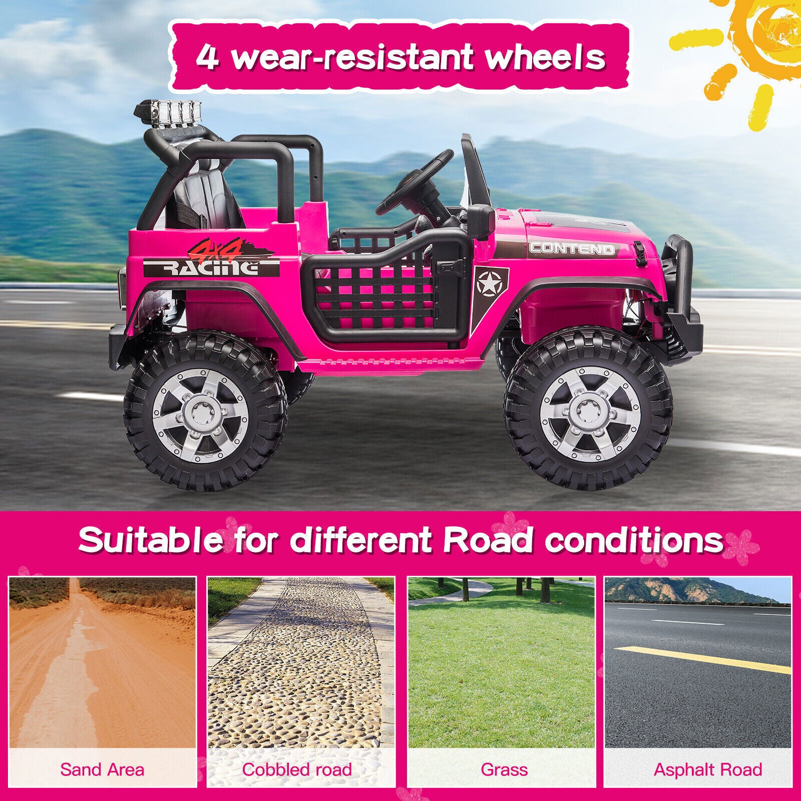 12V Electric Battery-Powered Kids Ride-On Jeep Toy with Bluetooth and Remote Control Pink Trend Times 2