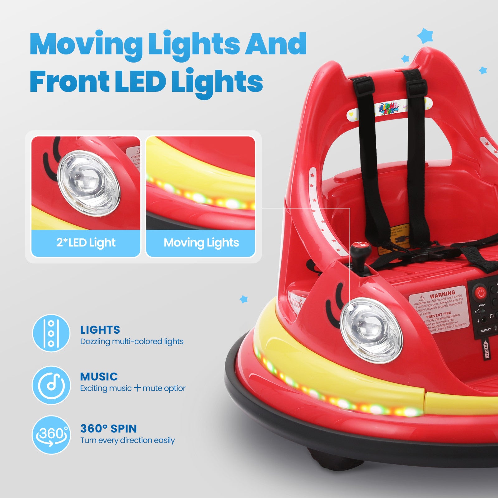 12V Electric Bumper Car for Kids Ages 1.5-6 with Remote Control and DIY Stickers Trend Times 2