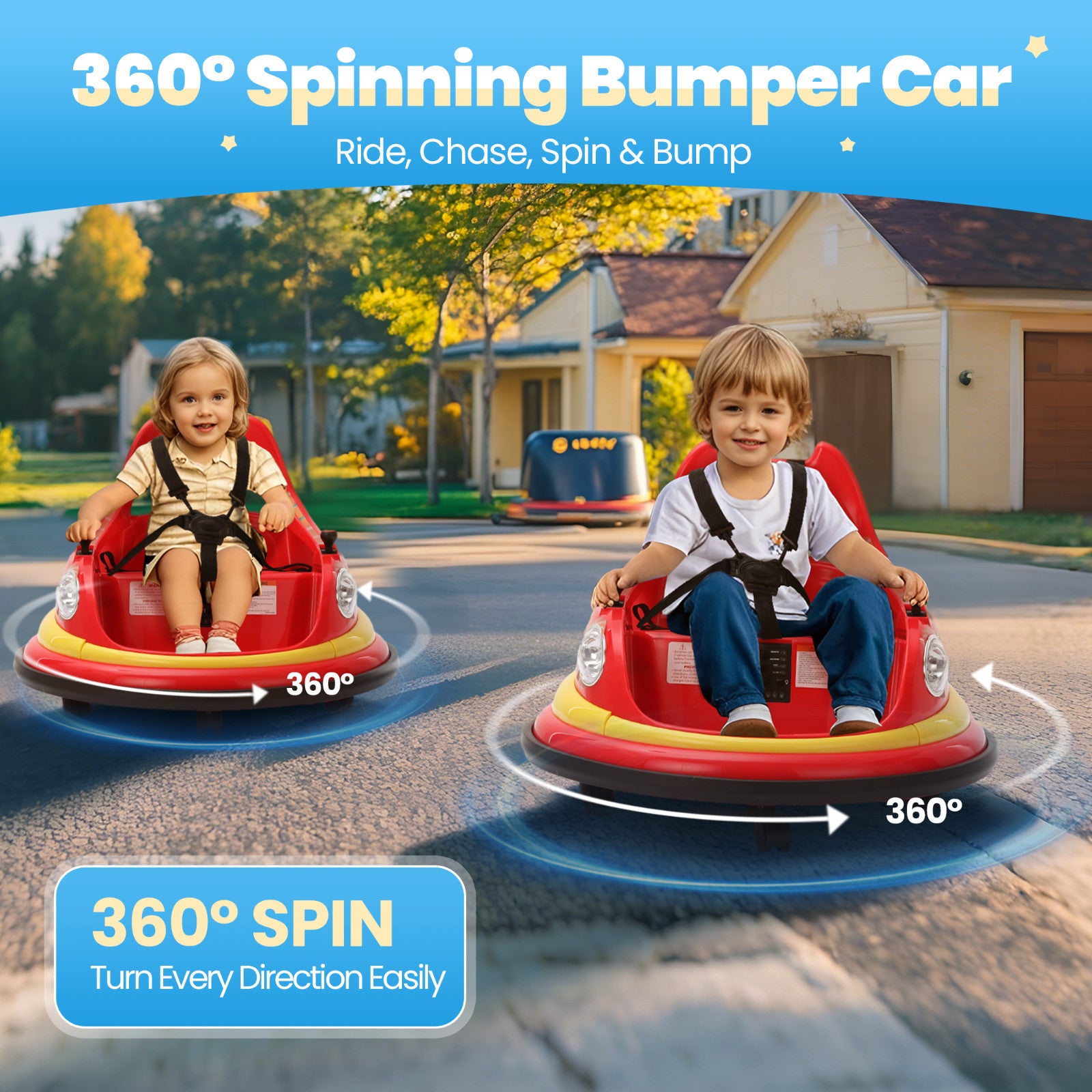 12V Electric Bumper Car for Kids Ages 1.5-6 with Remote Control and DIY Stickers Trend Times 4