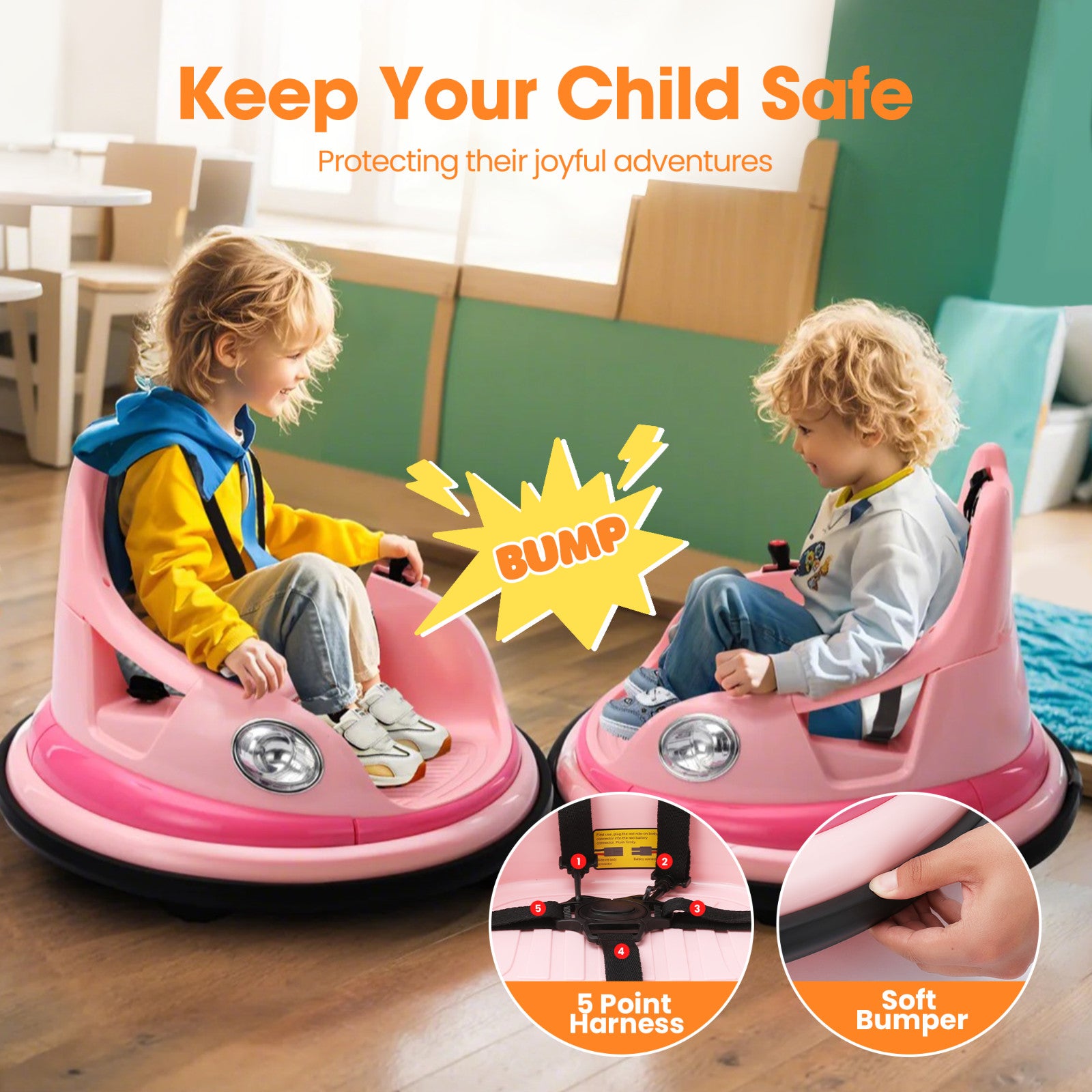 12V Electric Bumper Car with Remote Control and DIY Stickers for Kids Ages 1.5-6 Years Trend Times 3