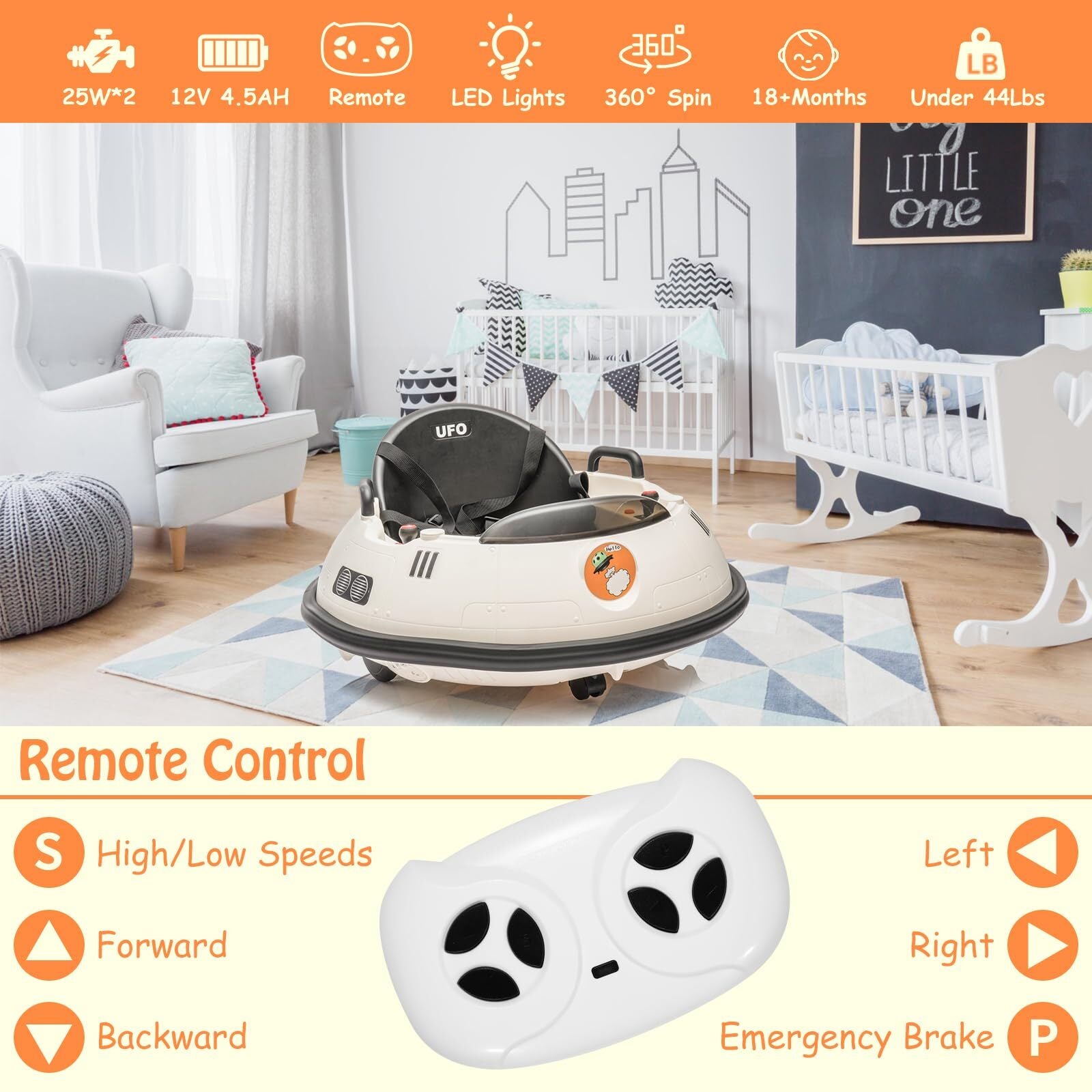 12V Electric Toddler Bumper Car with 360-Degree Rotation for Kids Trend Times 3