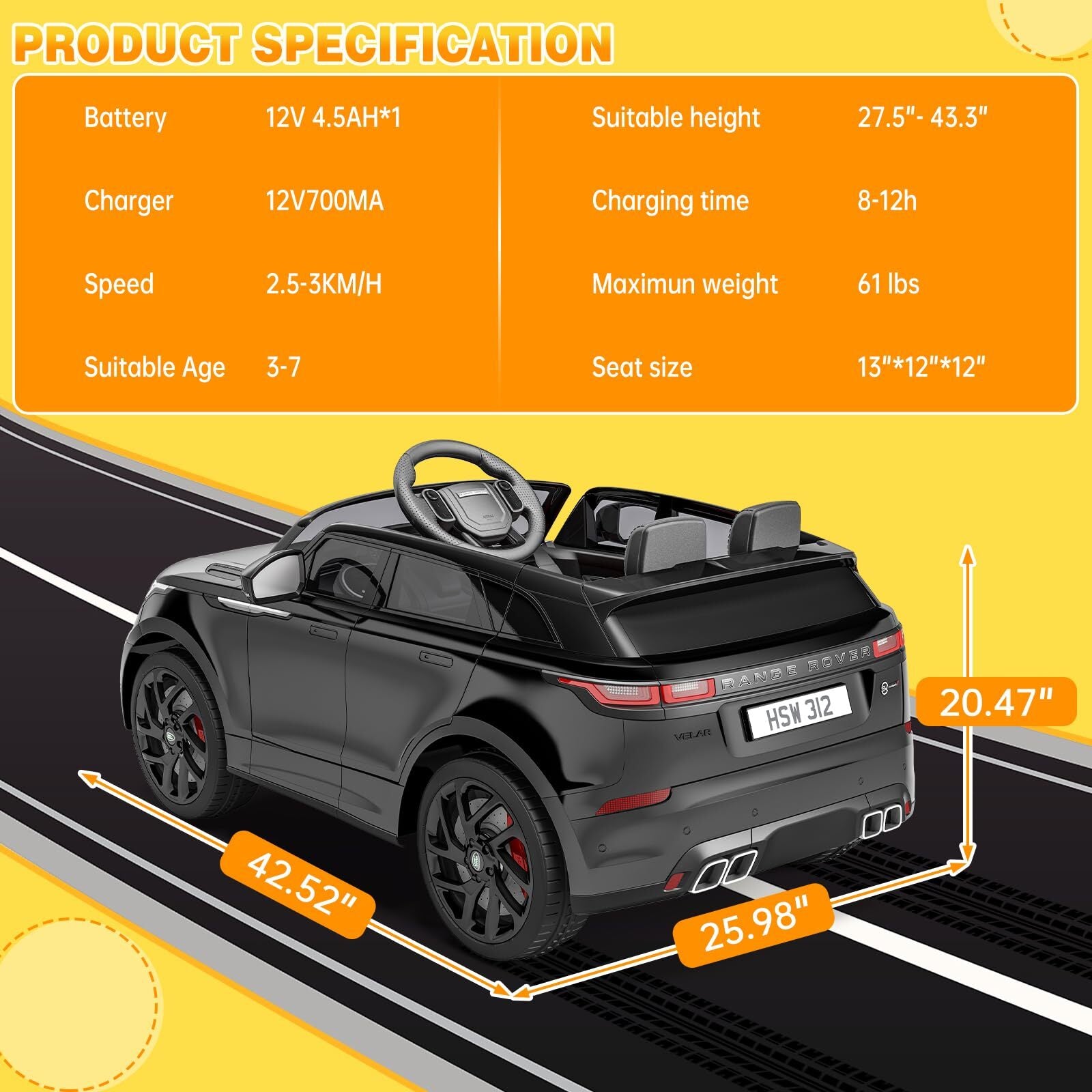 12V Licensed Land Rover Electric Ride-On Car for Kids with Remote Control Toy Trend Times 15