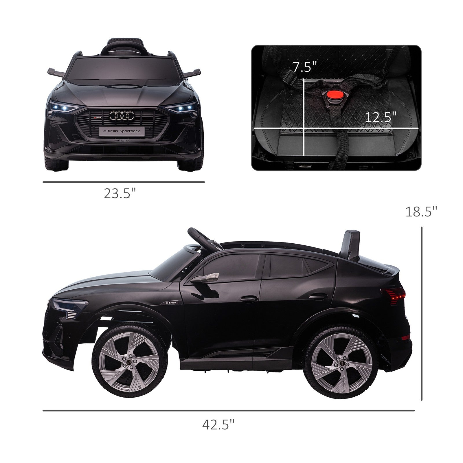 12V Electric Ride-On Car for Kids with Remote Control, Safety Belt, and LED Lights in Black Trend Times 2