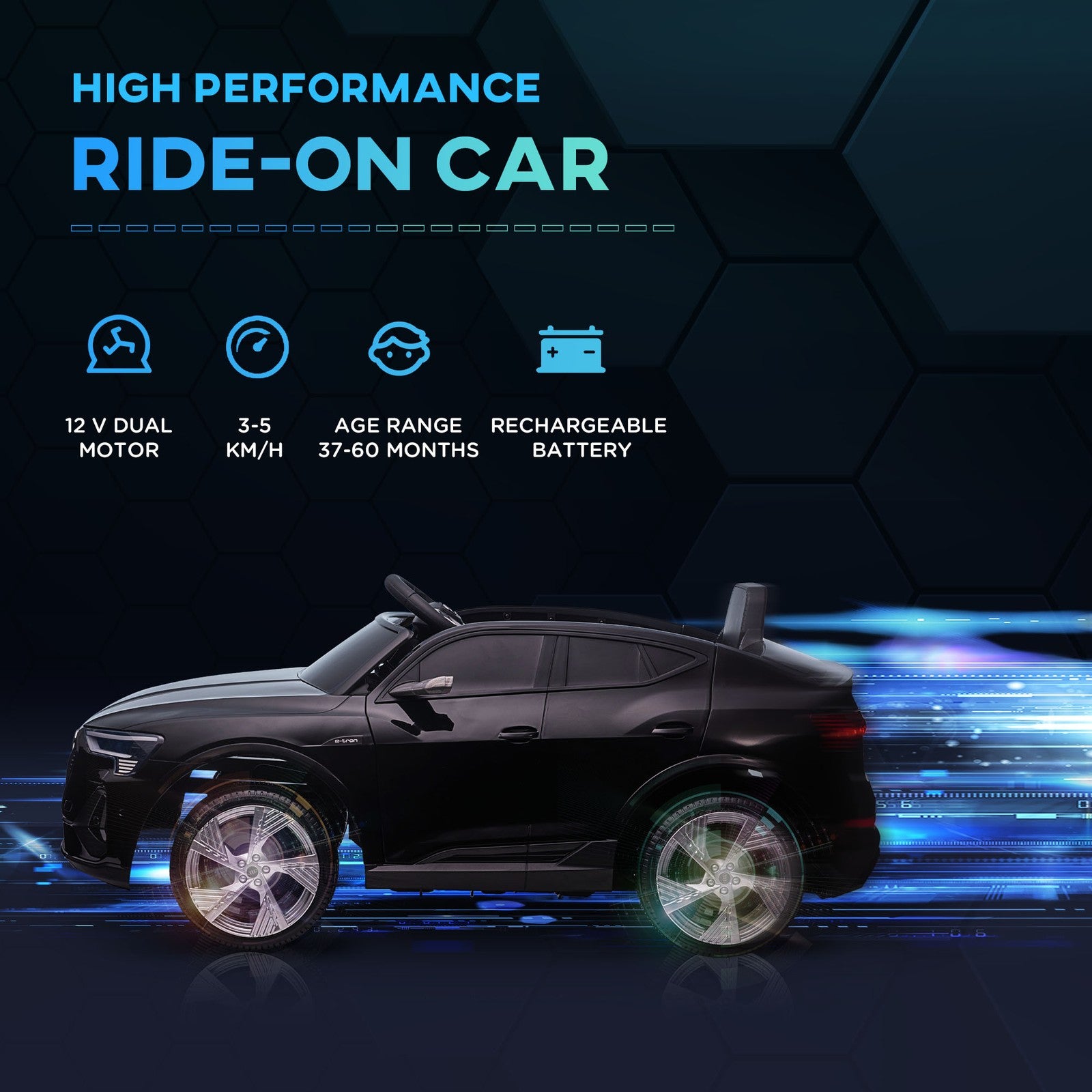 12V Electric Ride-On Car for Kids with Remote Control, Safety Belt, and LED Lights in Black Trend Times 4