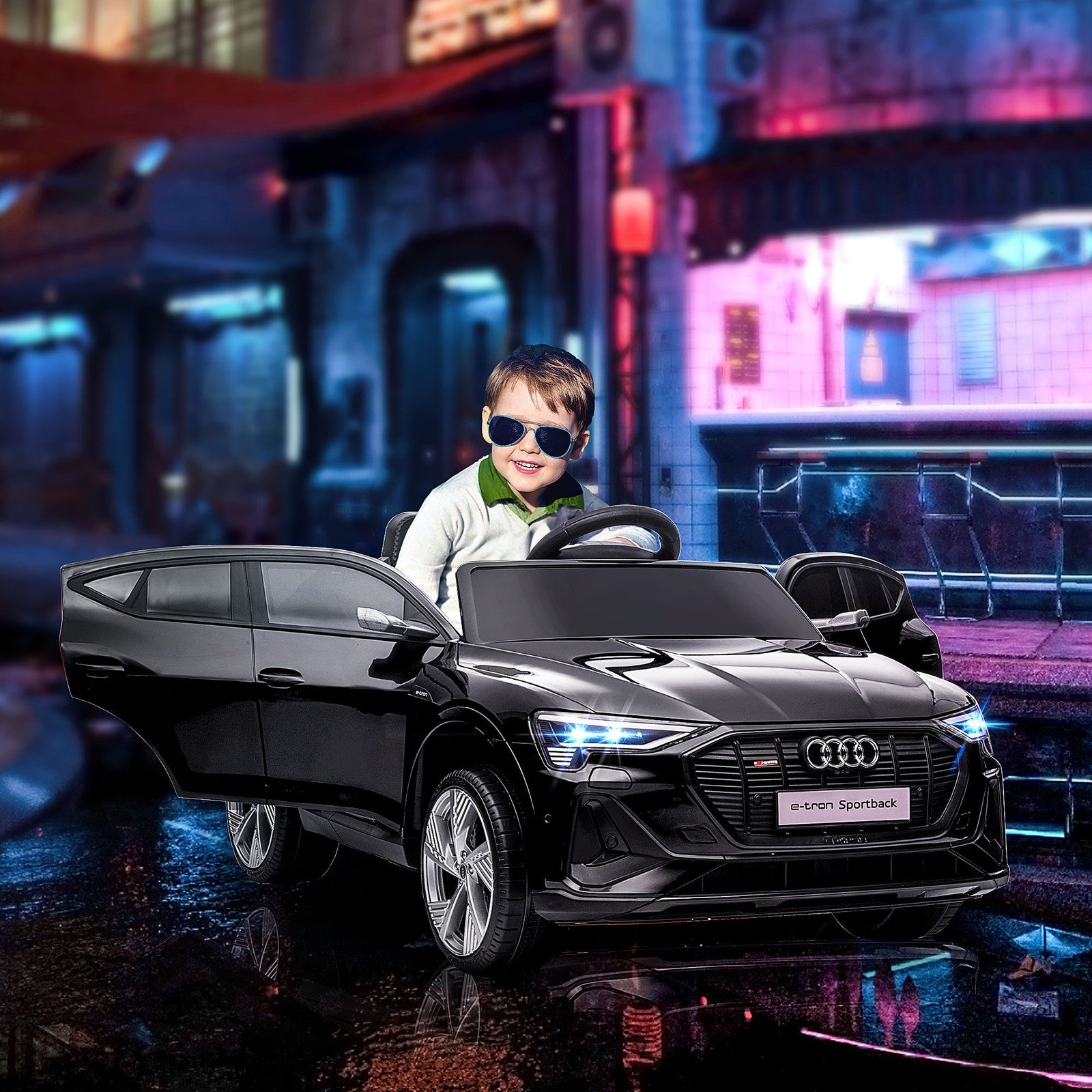 12V Electric Ride-On Car for Kids with Remote Control, Safety Belt, and LED Lights in Black Trend Times 8