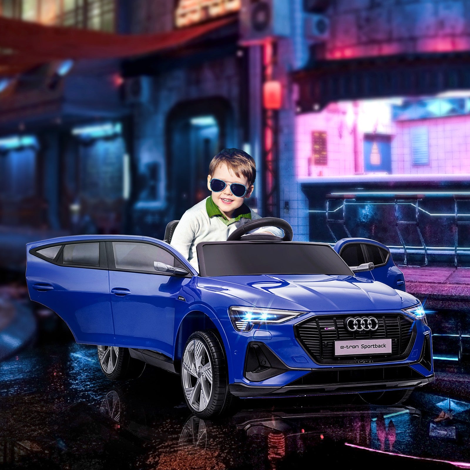 12V Electric Kids Car with Remote Control, Safety Belt, and LED Lights - Blue Trend Times 1