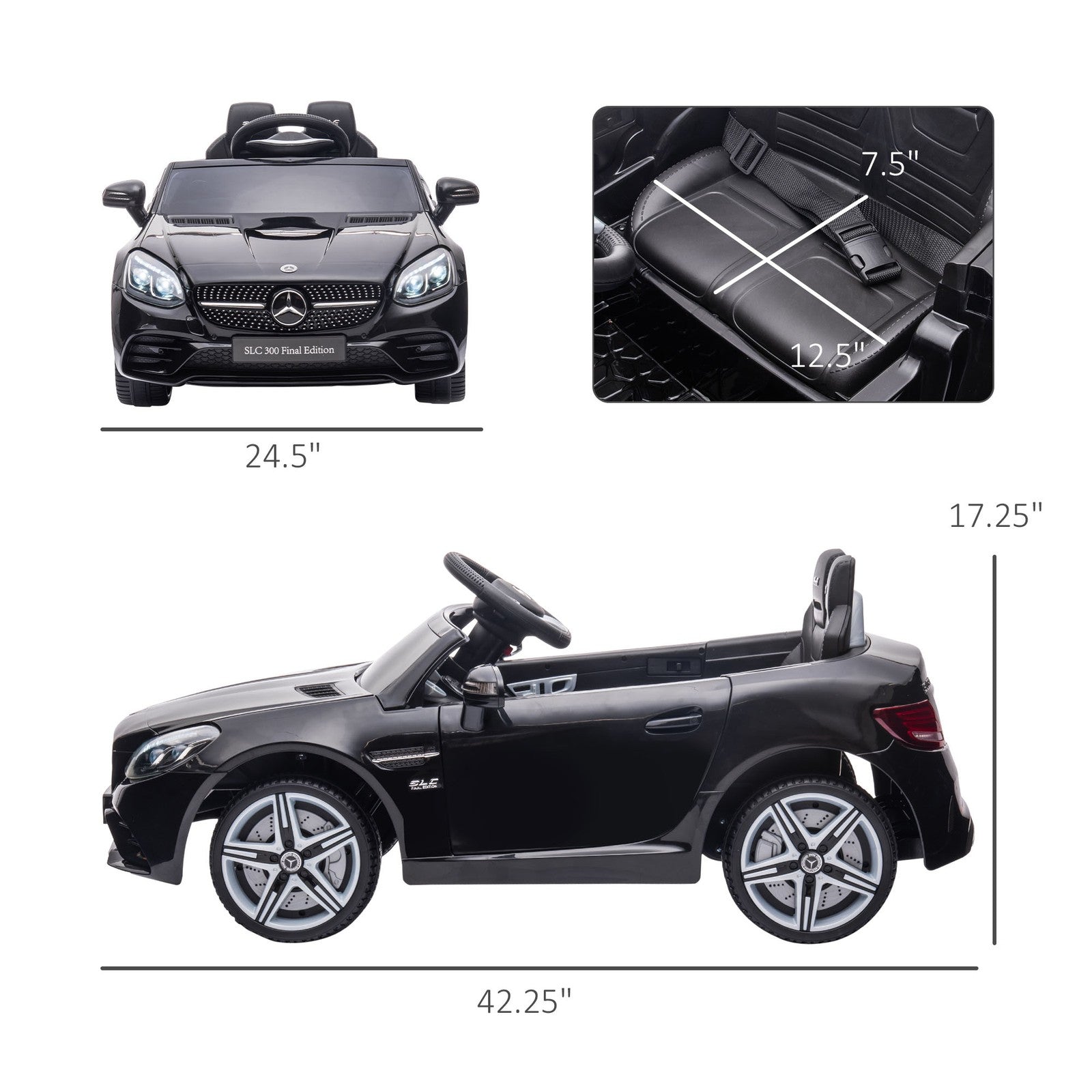 12V Electric Ride-On Car for Kids with Parental Remote Control, Dual Motors, Music, and Lights in Black Trend Times 2