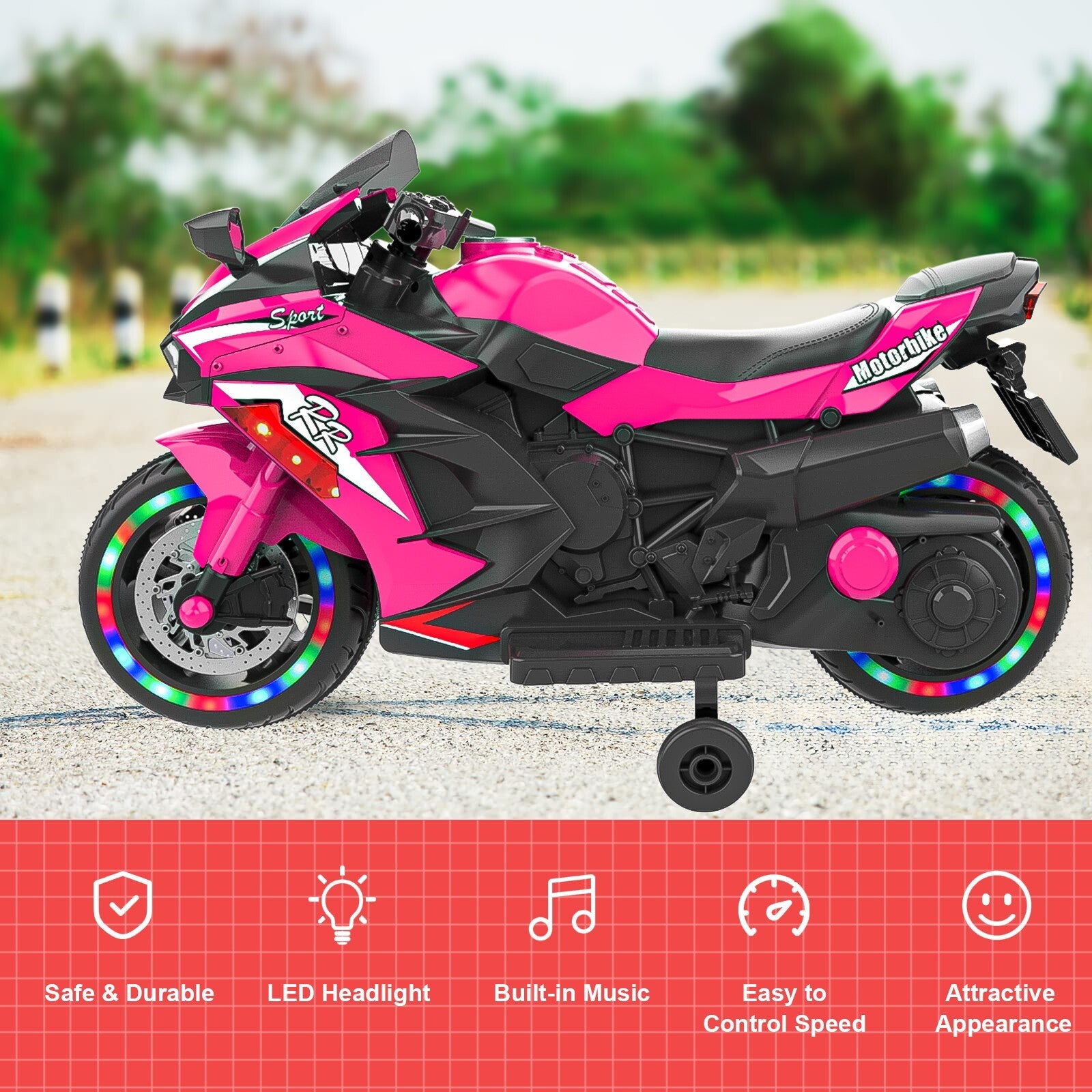 12V Electric Ride-On Motorcycle for Kids with Lights, Wheels, and Bluetooth Music Trend Times 2