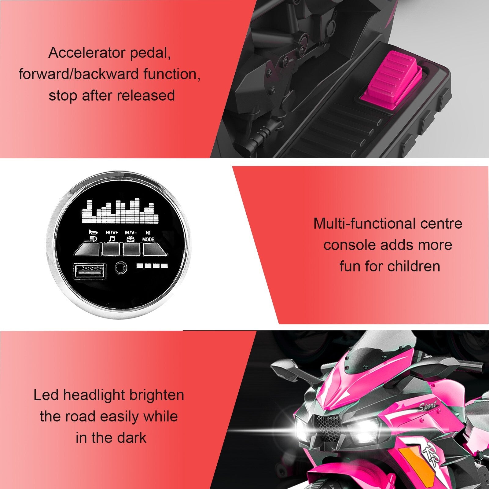 12V Electric Ride-On Motorcycle for Kids with Lights, Wheels, and Bluetooth Music Trend Times 5