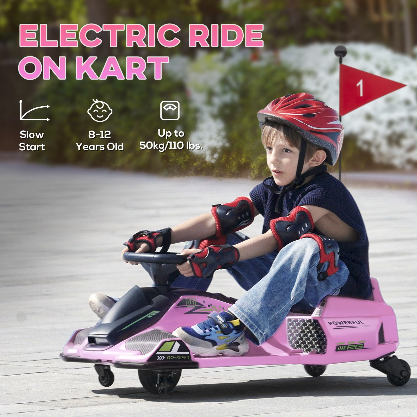 12V Electric Drift Go-Kart with Slow Start, 1.9-5 MPH Ride-On Car for Kids 8-12 Years Trend Times 6