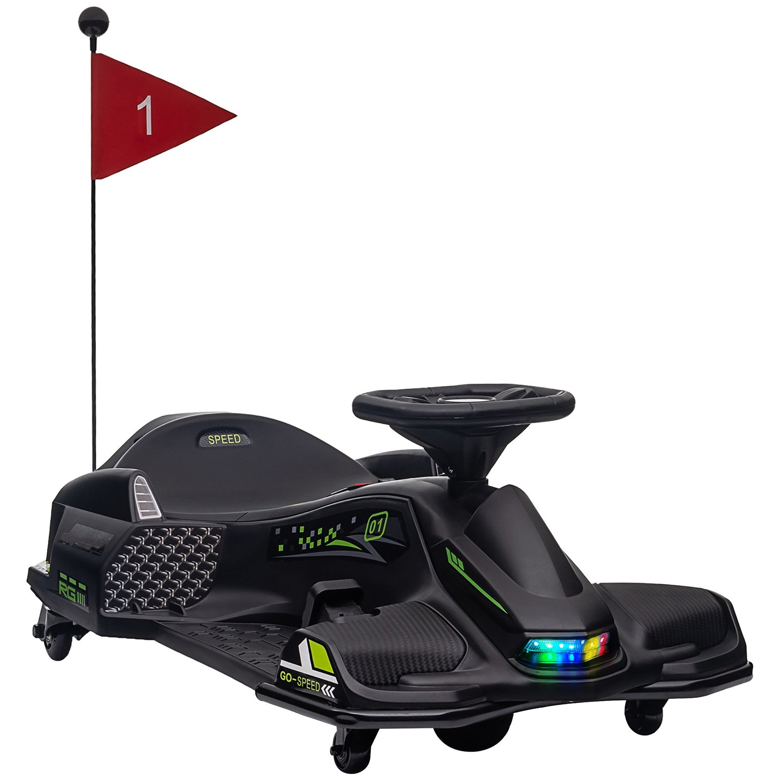 12V Electric Drifting Go-Kart with Slow Start, Music, and Lights in Black Trend Times 2