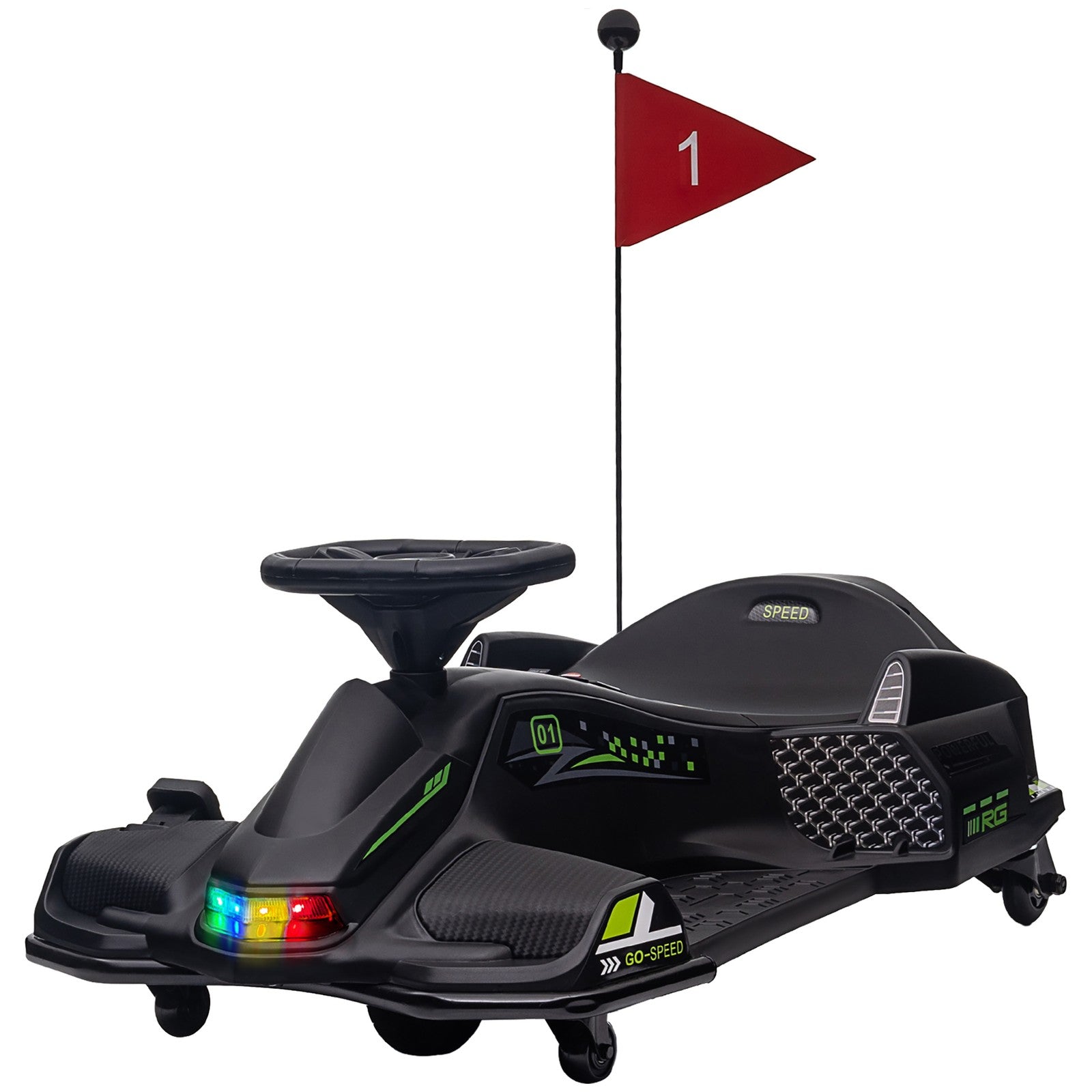 12V Electric Drifting Go-Kart with Slow Start, Music, and Lights in Black Trend Times 3