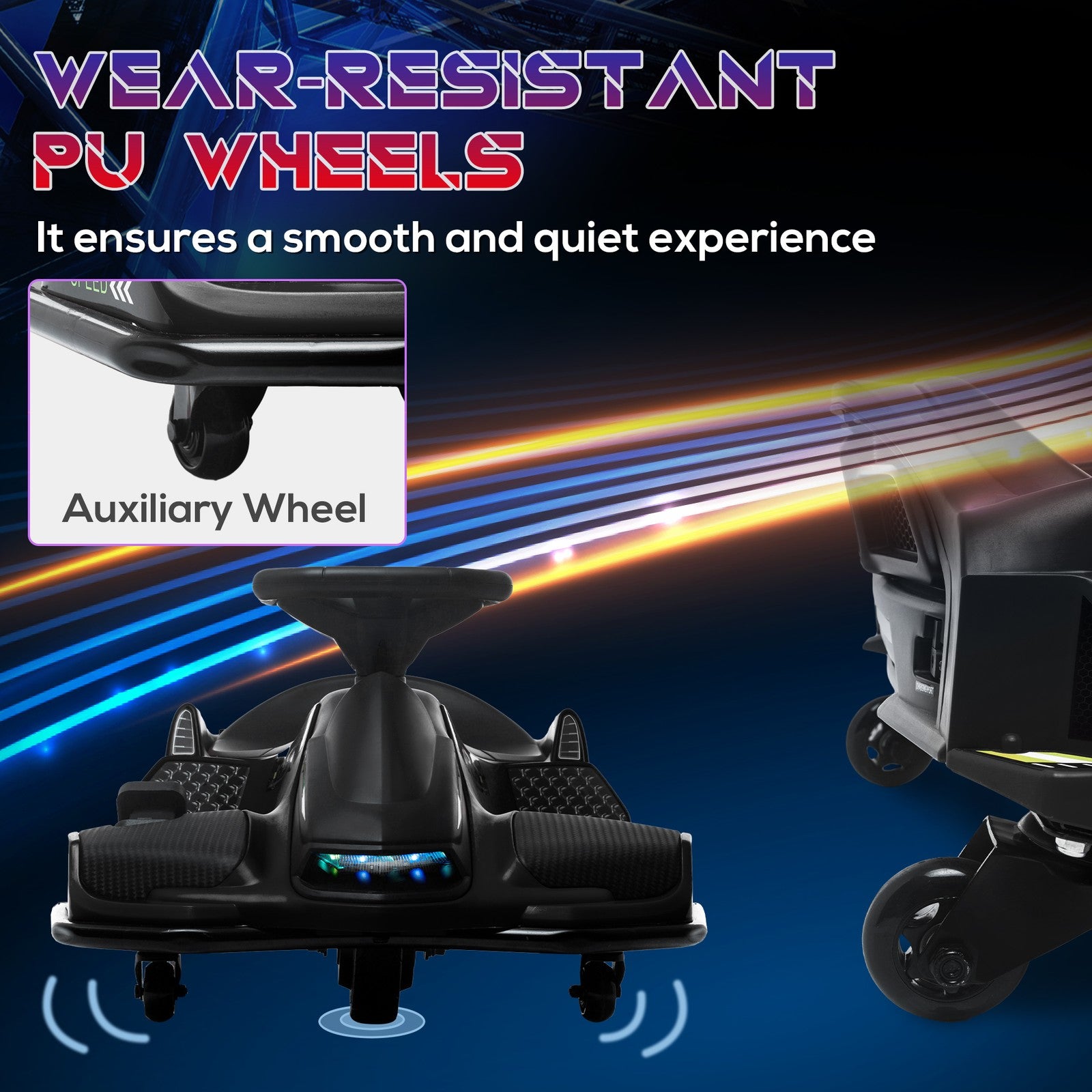 12V Electric Drifting Go-Kart with Slow Start, Music, and Lights in Black Trend Times 6