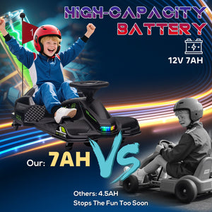 12V Electric Drifting Go-Kart with Slow Start, Music, and Lights in Black Trend Times 9
