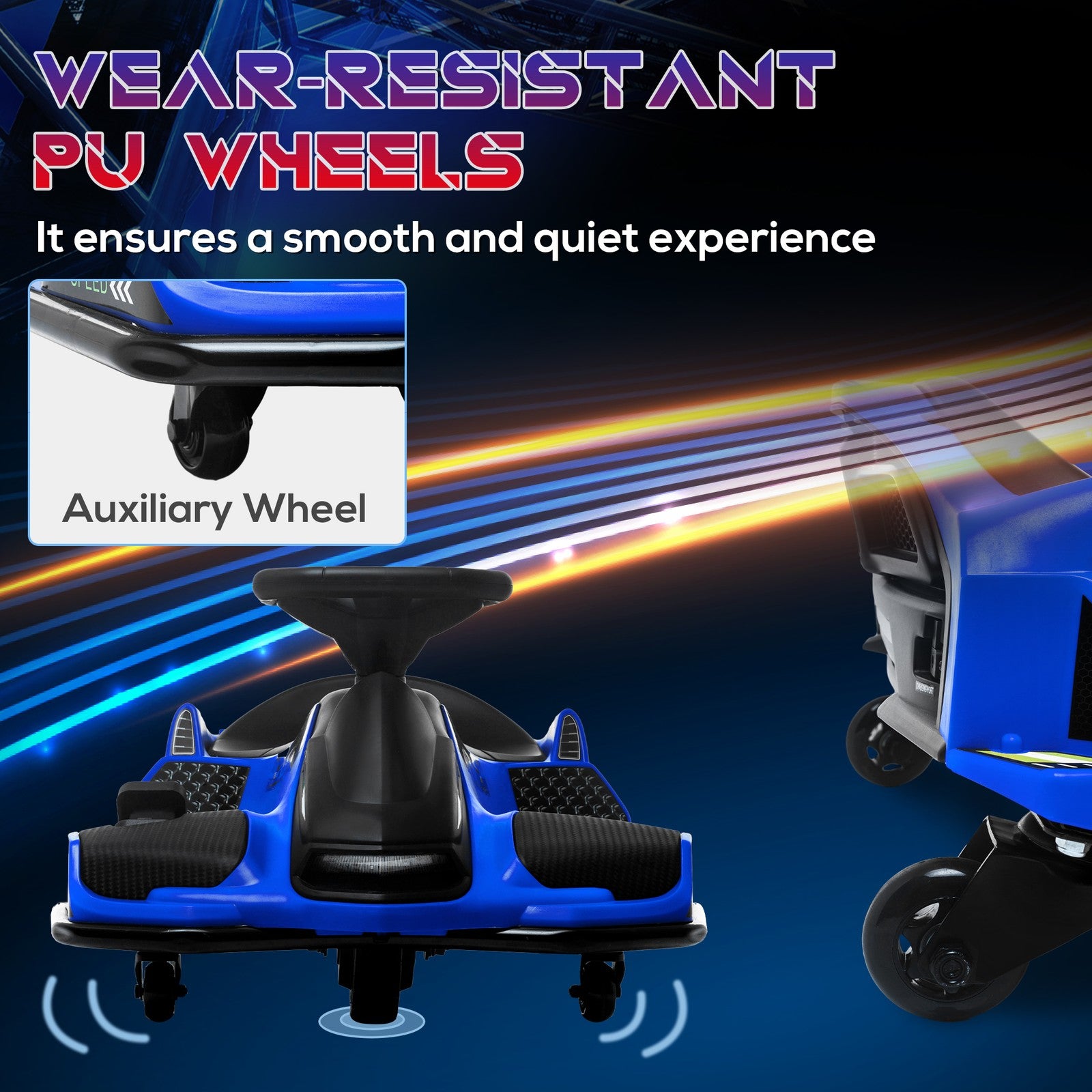 12V Electric Drifting Go-Kart with Slow Start, Music, and Lights in Blue Trend Times 6