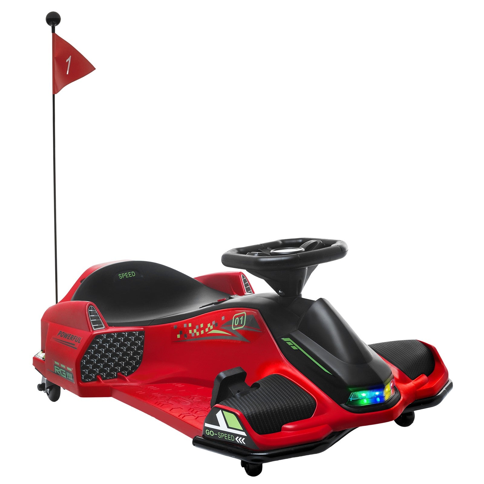 12V Electric Drifting Go Kart with Slow Start, Music, and Lights - Red Trend Times 2