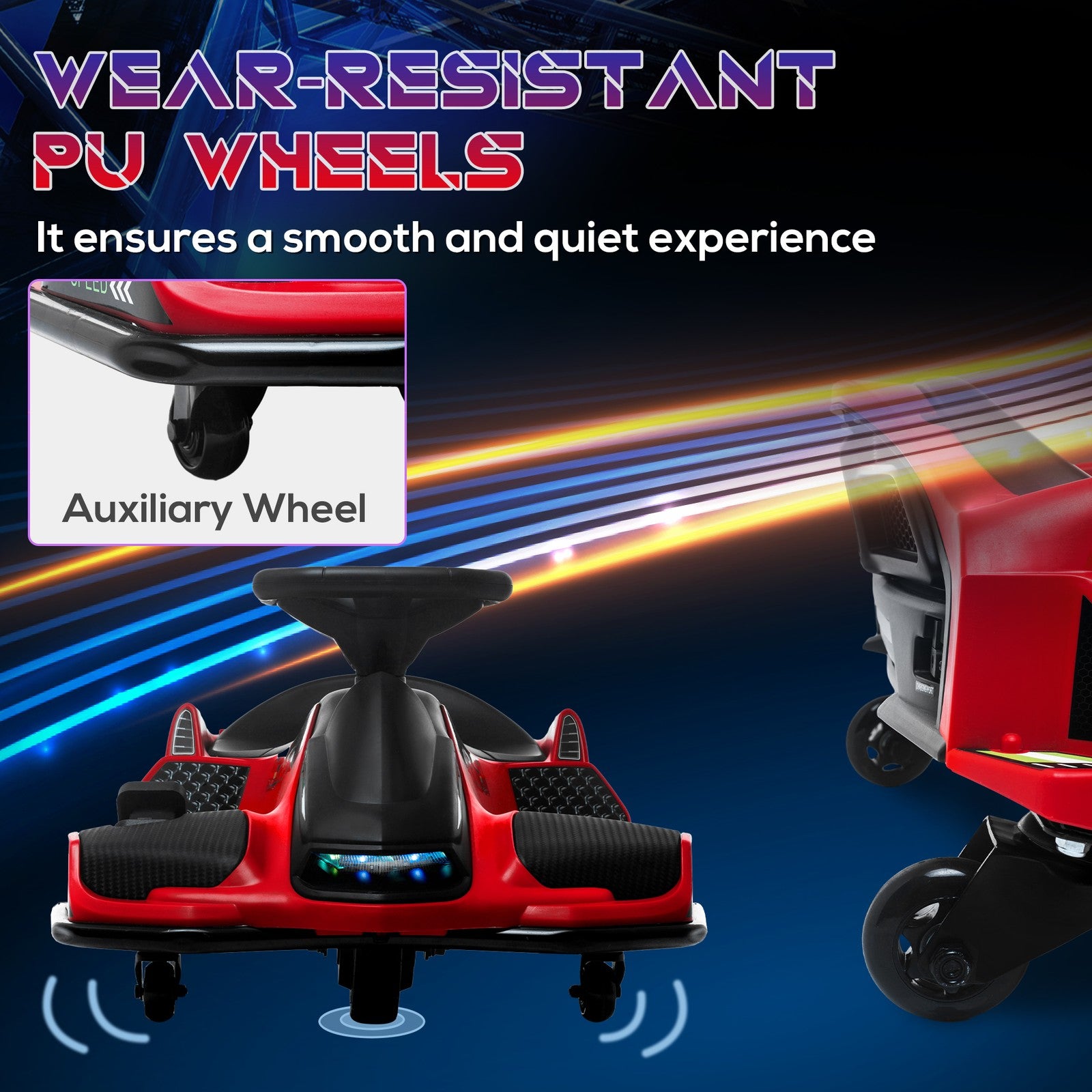 12V Electric Drifting Go Kart with Slow Start, Music, and Lights - Red Trend Times 6