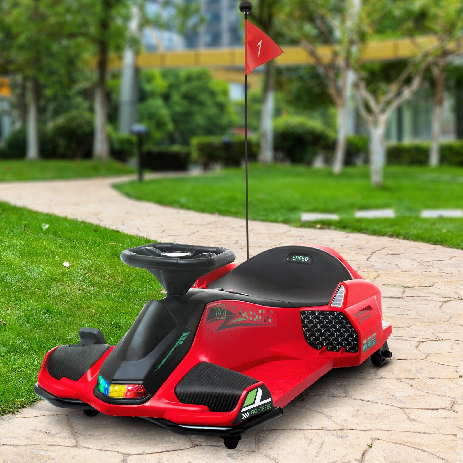 12V Electric Drifting Go Kart with Slow Start, Music, and Lights - Red Trend Times 8