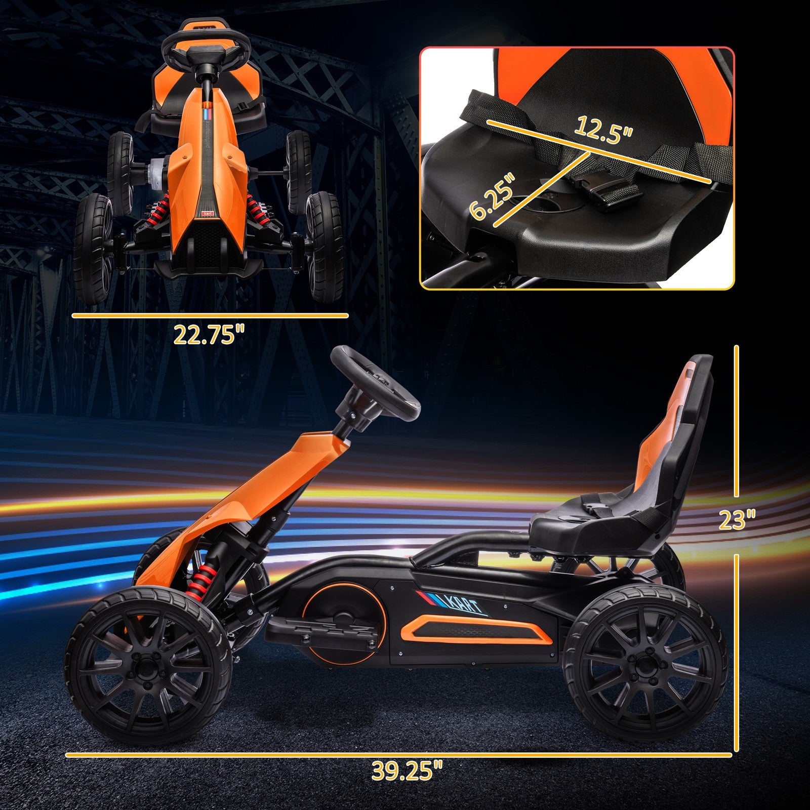 12V Electric Go-Kart for Kids with Adjustable Speed, Orange Trend Times 1