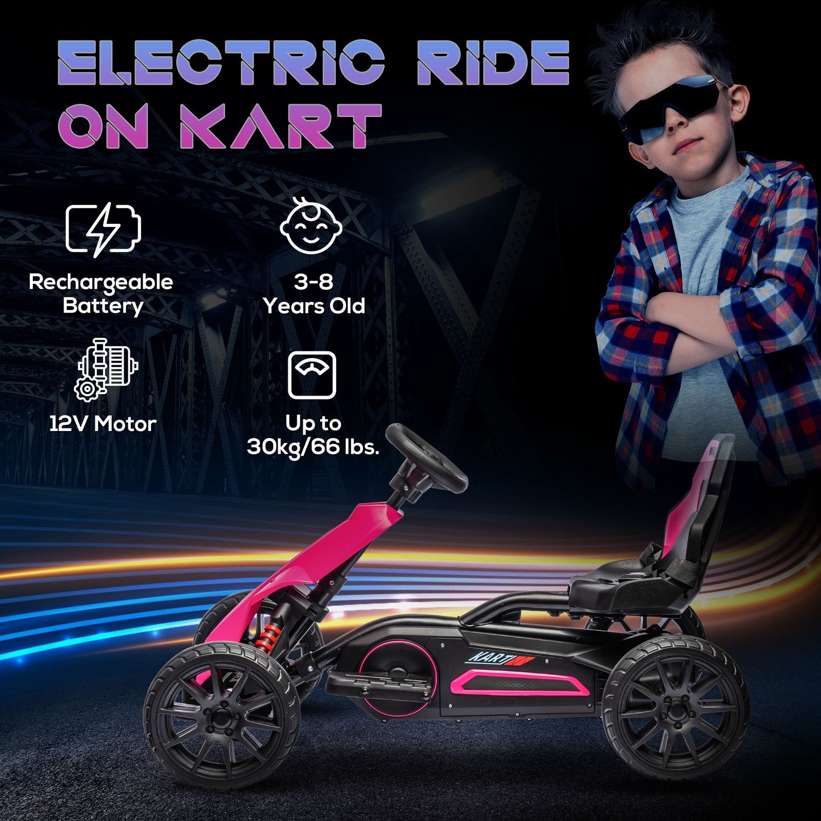12V Electric Pink Kids Go-Kart with Adjustable Speed Trend Times 4