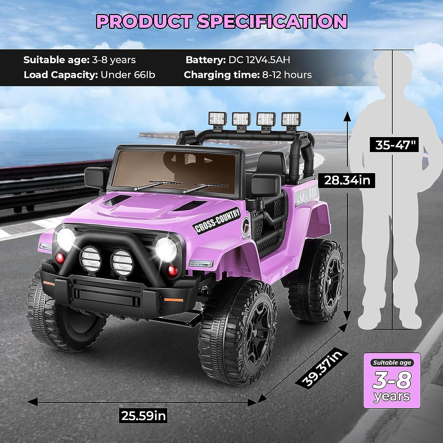 12V Electric Kids Jeep Truck Ride-On with Remote Control, Two Seats and Three Speeds Trend Times 14