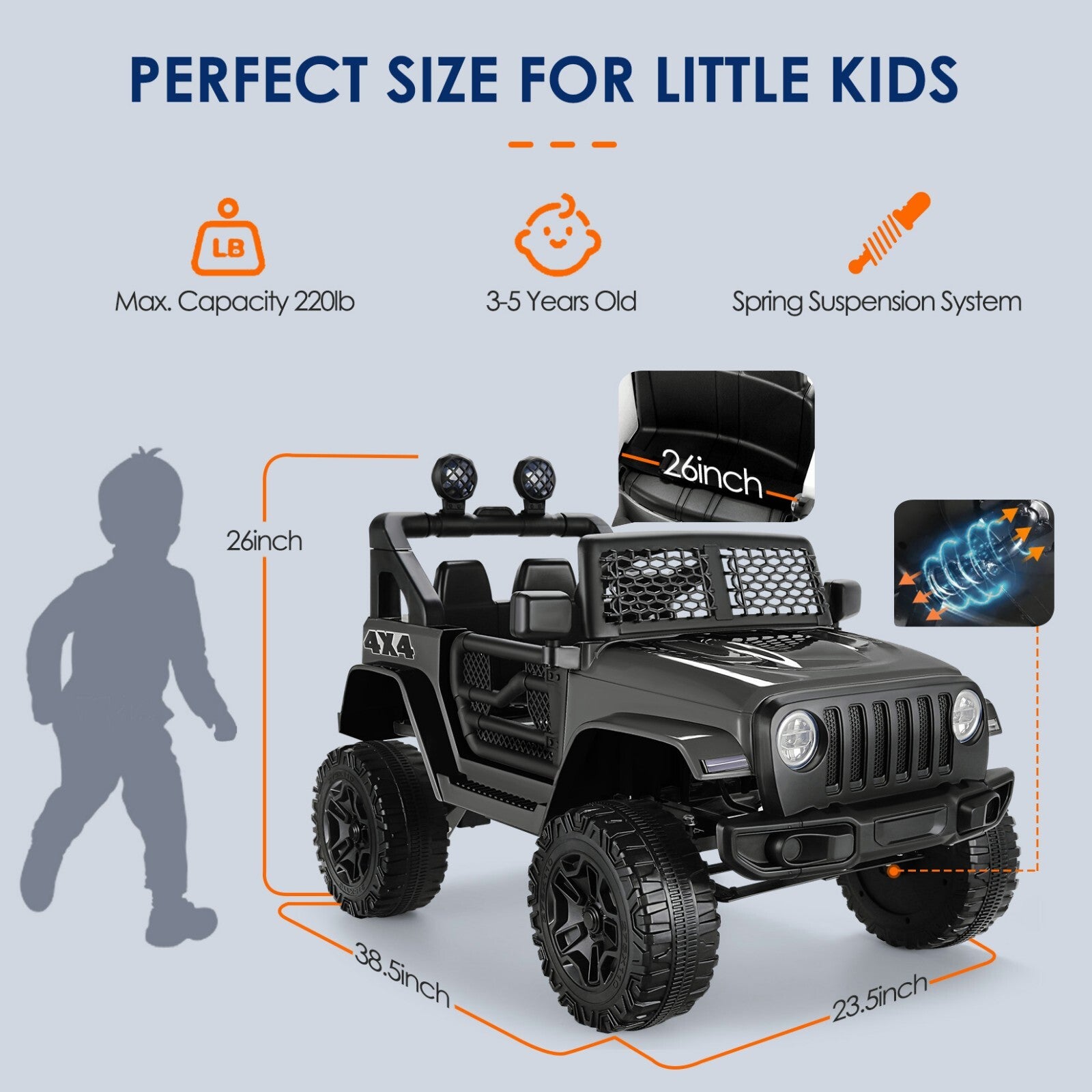 12V Electric Kids Jeep Truck Ride-On with Remote Control, Two Seats and Three Speeds Trend Times 29