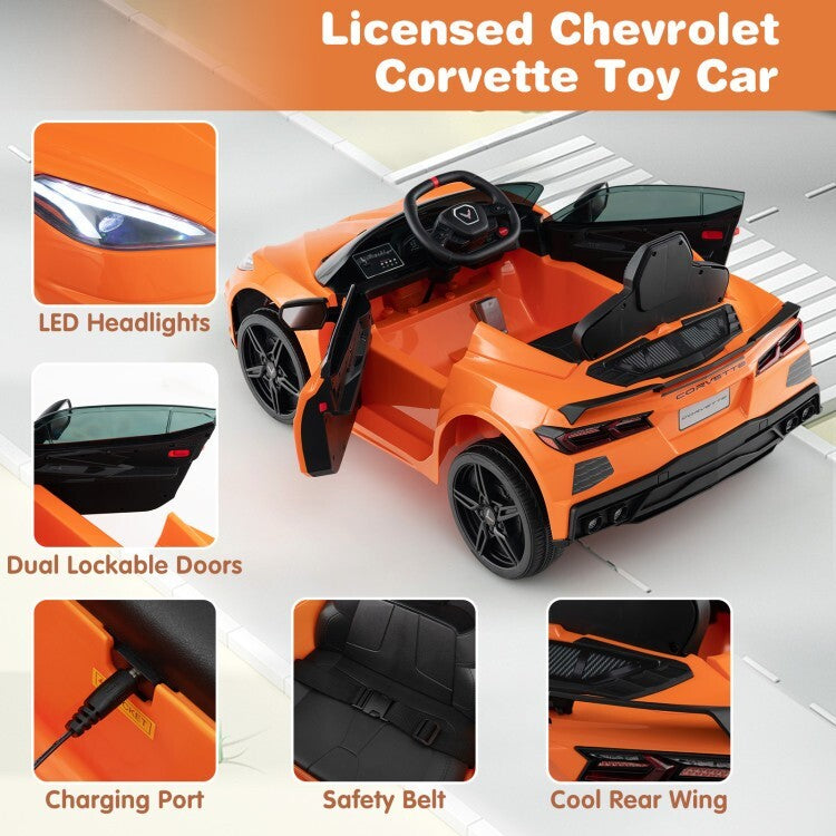 12V Electric Licensed Chevrolet Corvette C8 Kids Ride-On Car with Remote Control Trend Times 11
