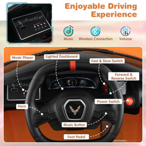 12V Electric Licensed Chevrolet Corvette C8 Kids Ride-On Car with Remote Control Trend Times 7