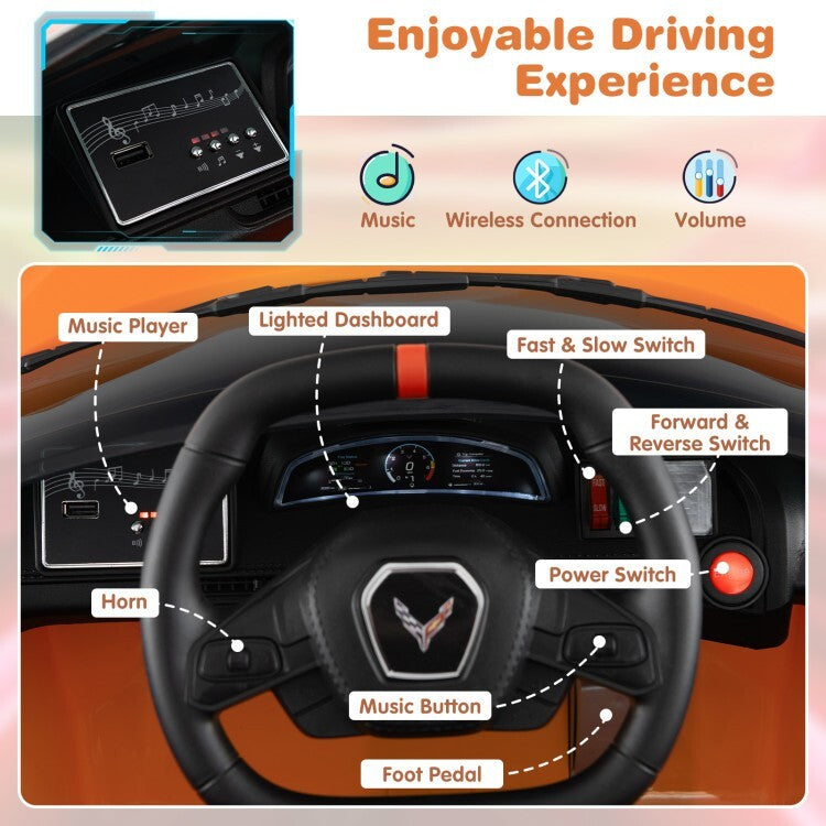 12V Electric Licensed Chevrolet Corvette C8 Kids Ride-On Car with Remote Control Trend Times 7
