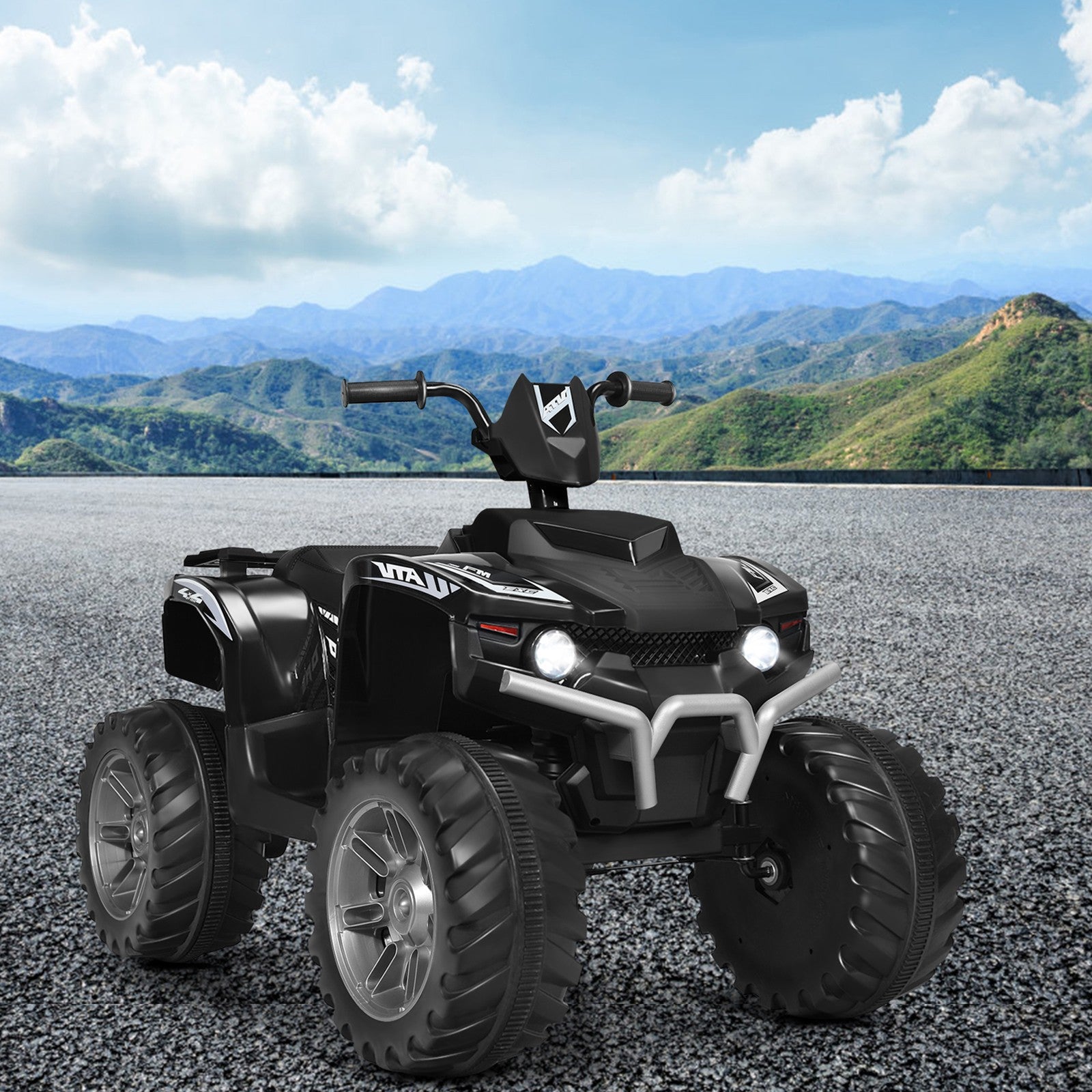 12V Electric Kids Ride-On ATV 4-Wheeler Quad with Music and LED Lights Black Trend Times 2