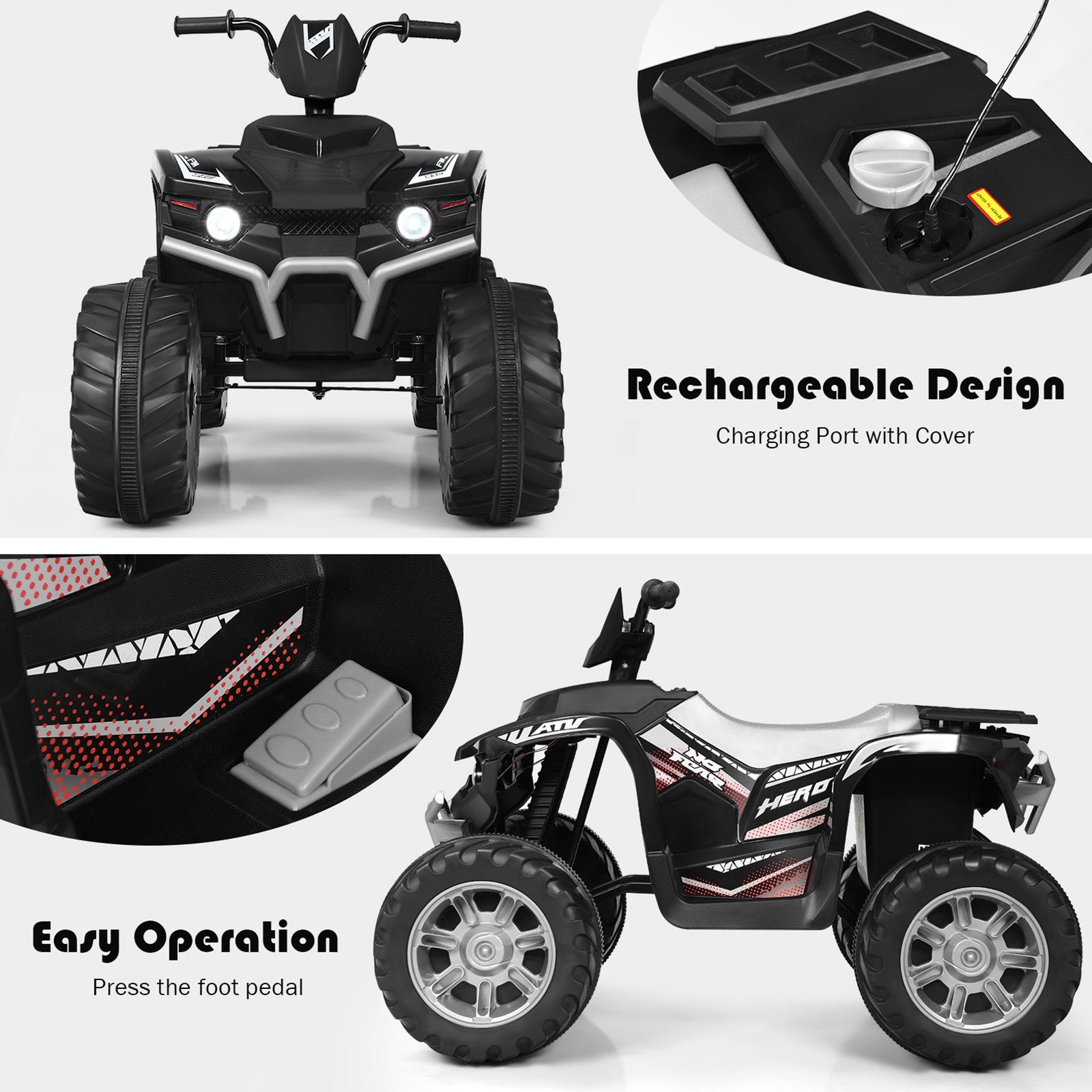 12V Electric Kids Ride-On ATV 4-Wheeler Quad with Music and LED Lights Black Trend Times 7