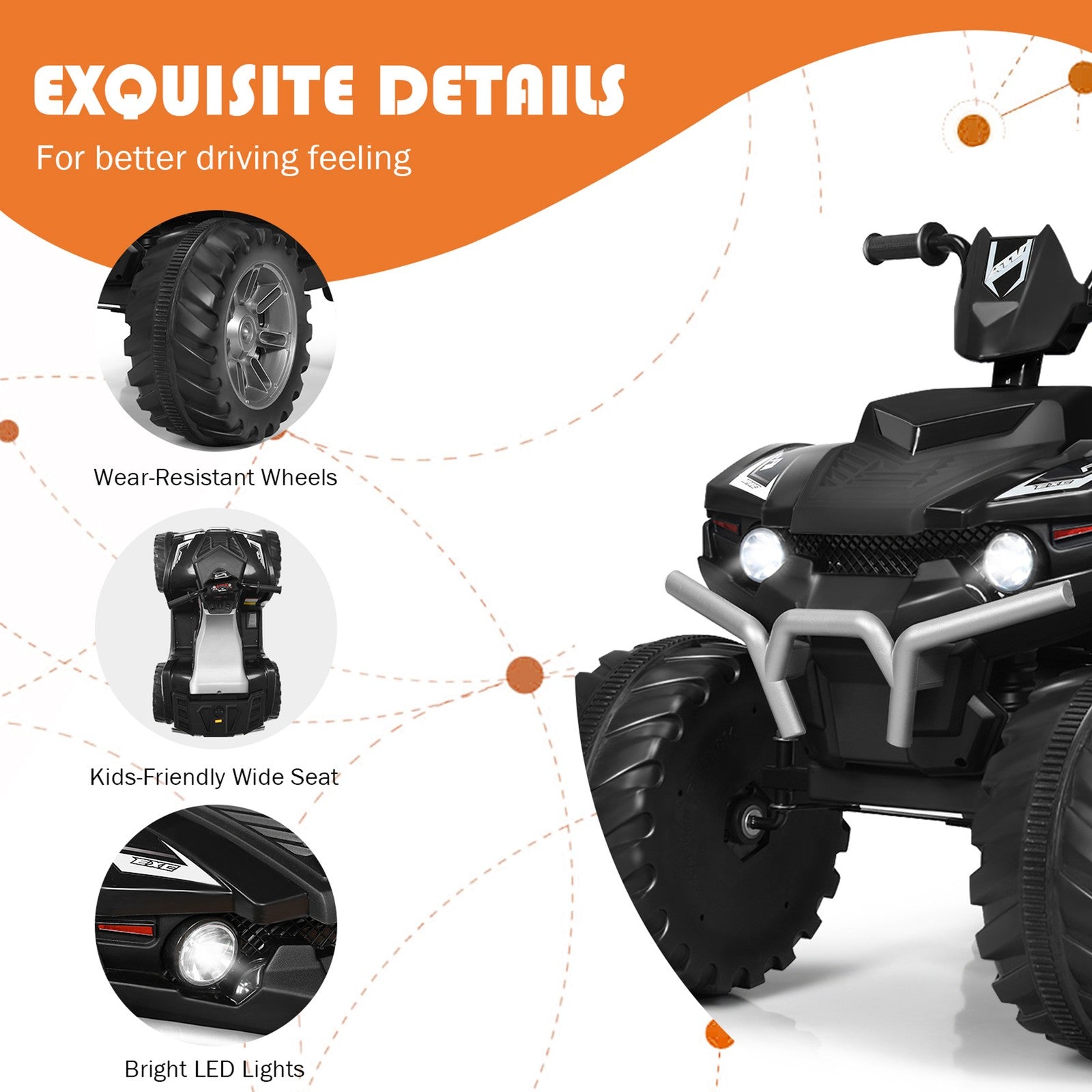 12V Electric Kids Ride-On ATV 4-Wheeler Quad with Music and LED Lights Black Trend Times 8