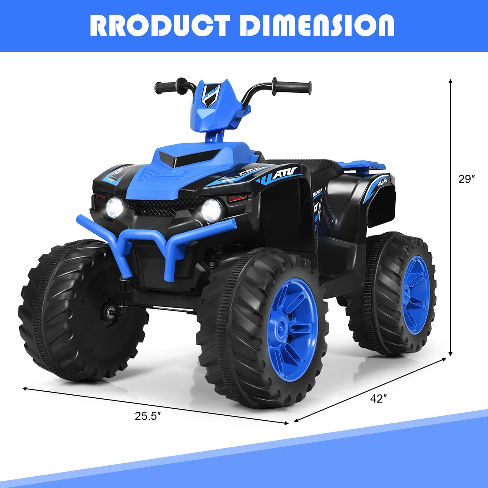 12V Electric Kids Ride-On ATV 4-Wheeler Quad with Music and LED Lights Navy Trend Times 1