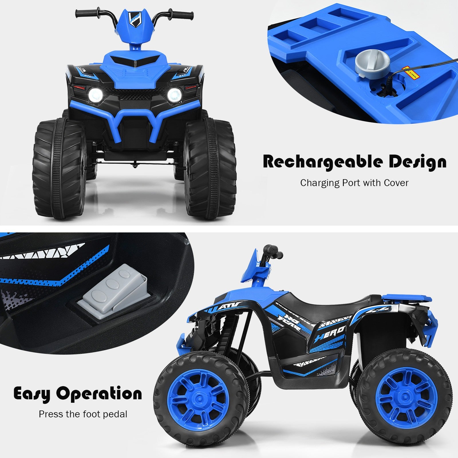 12V Electric Kids Ride-On ATV 4-Wheeler Quad with Music and LED Lights Navy Trend Times 7