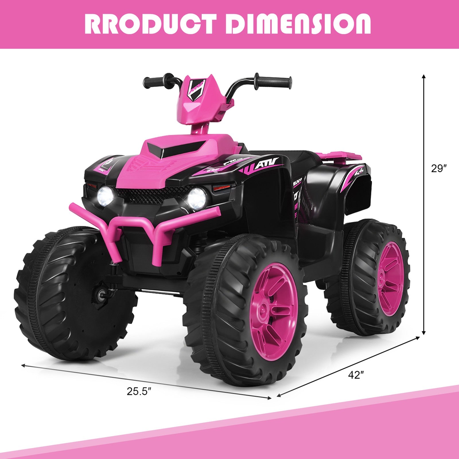 12V Electric Kids Ride-On 4 Wheeler ATV Quad with Music and LED Lights Pink Trend Times 1