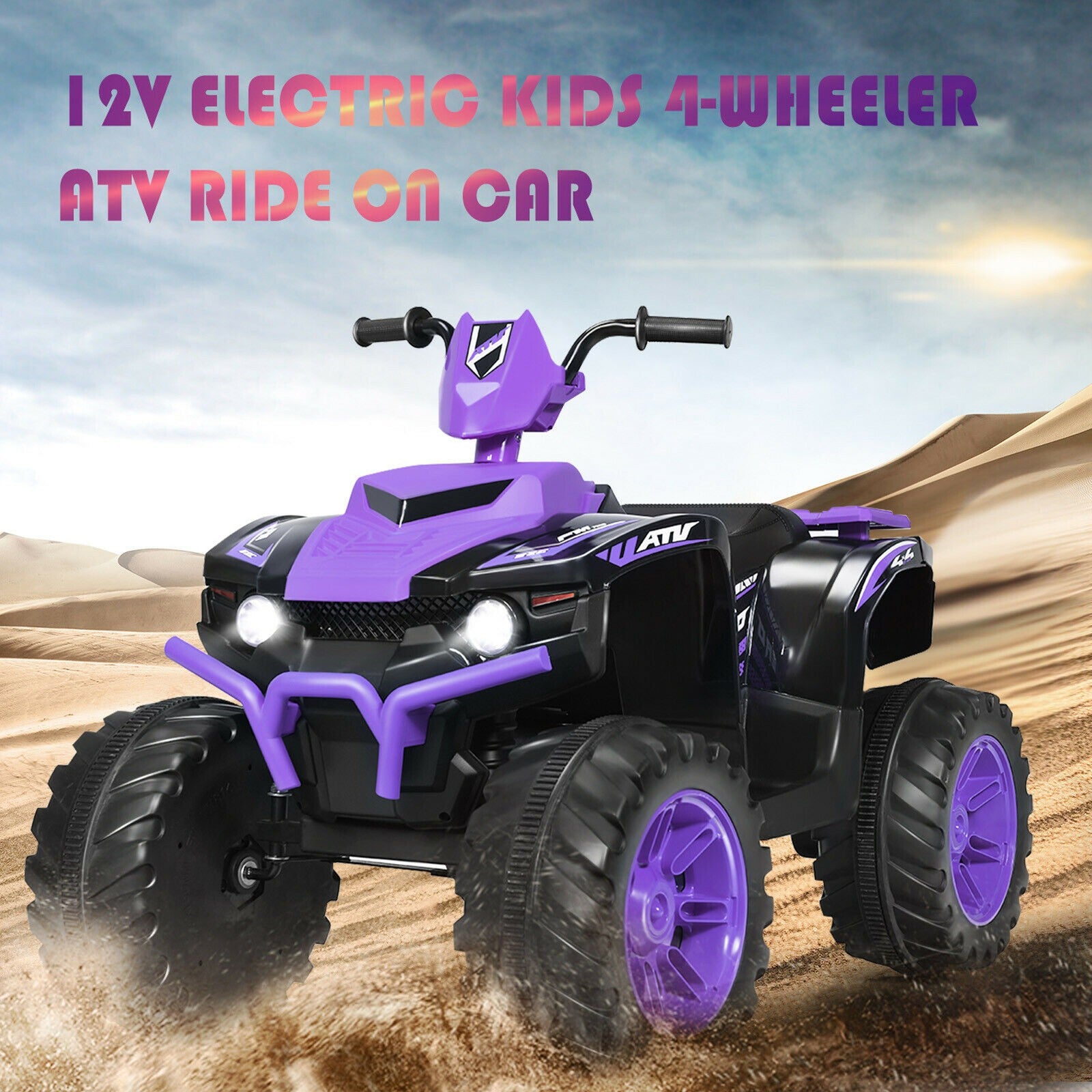 12V Electric Kids Ride-On ATV 4 Wheeler Quad with Music and LED Lights Purple Trend Times 2