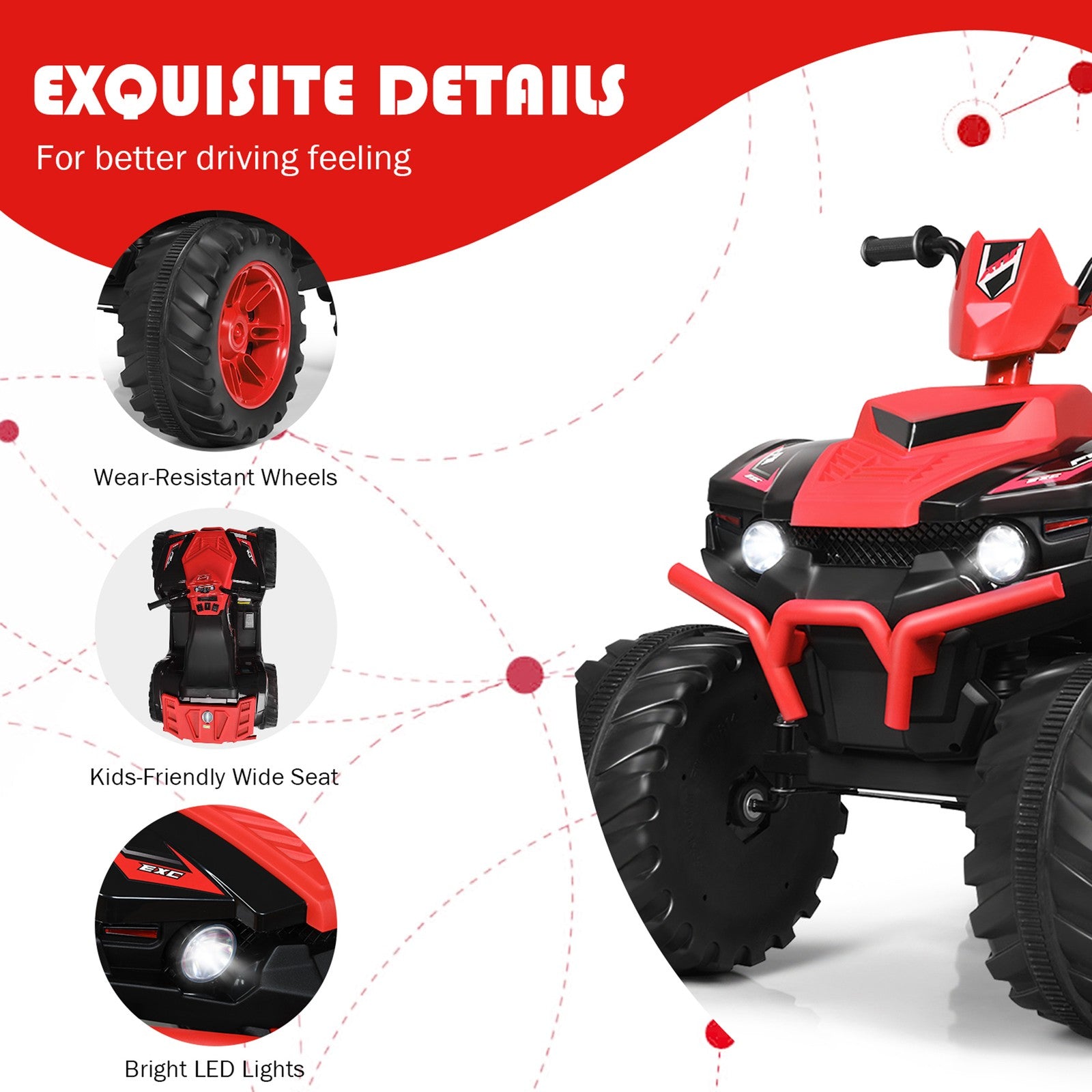 12V Electric Kids Ride-On 4 Wheeler ATV Quad with Music and LED Lights Red Trend Times 8