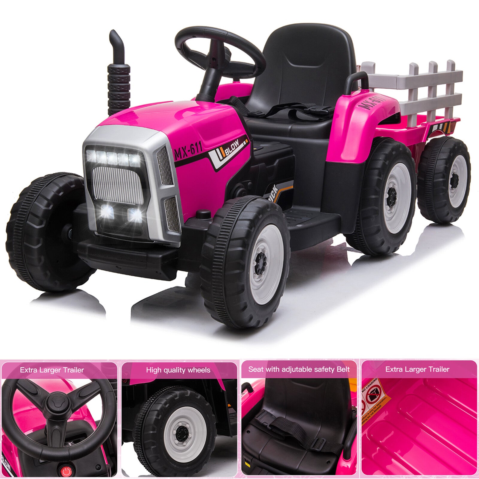 12V Electric Kids Ride On Tractor Trailer Battery Powered Toy Car Trend Times 2