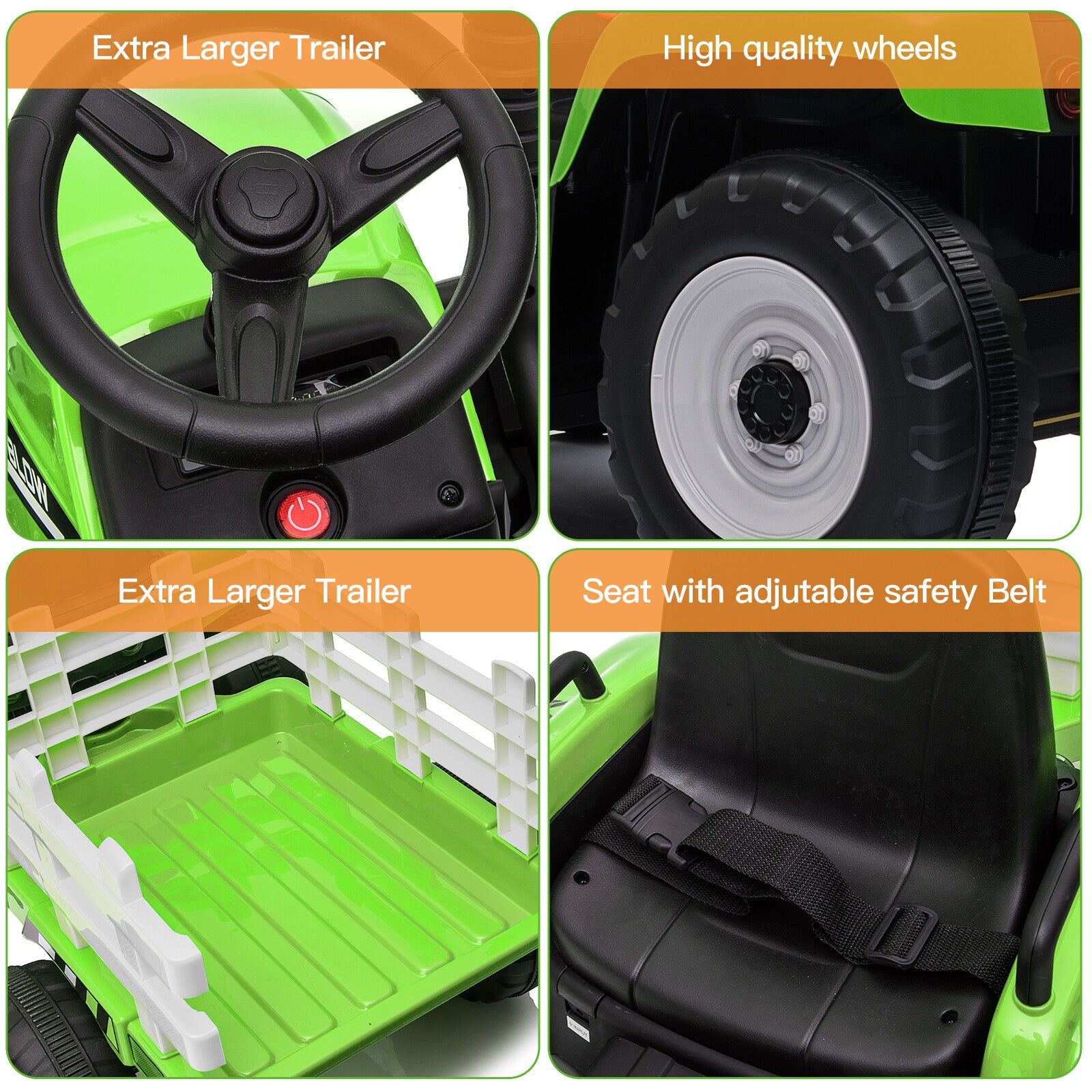 12V Electric Ride-On Kids Tractor Car with Battery Power and Trailer Toy Trend Times 2