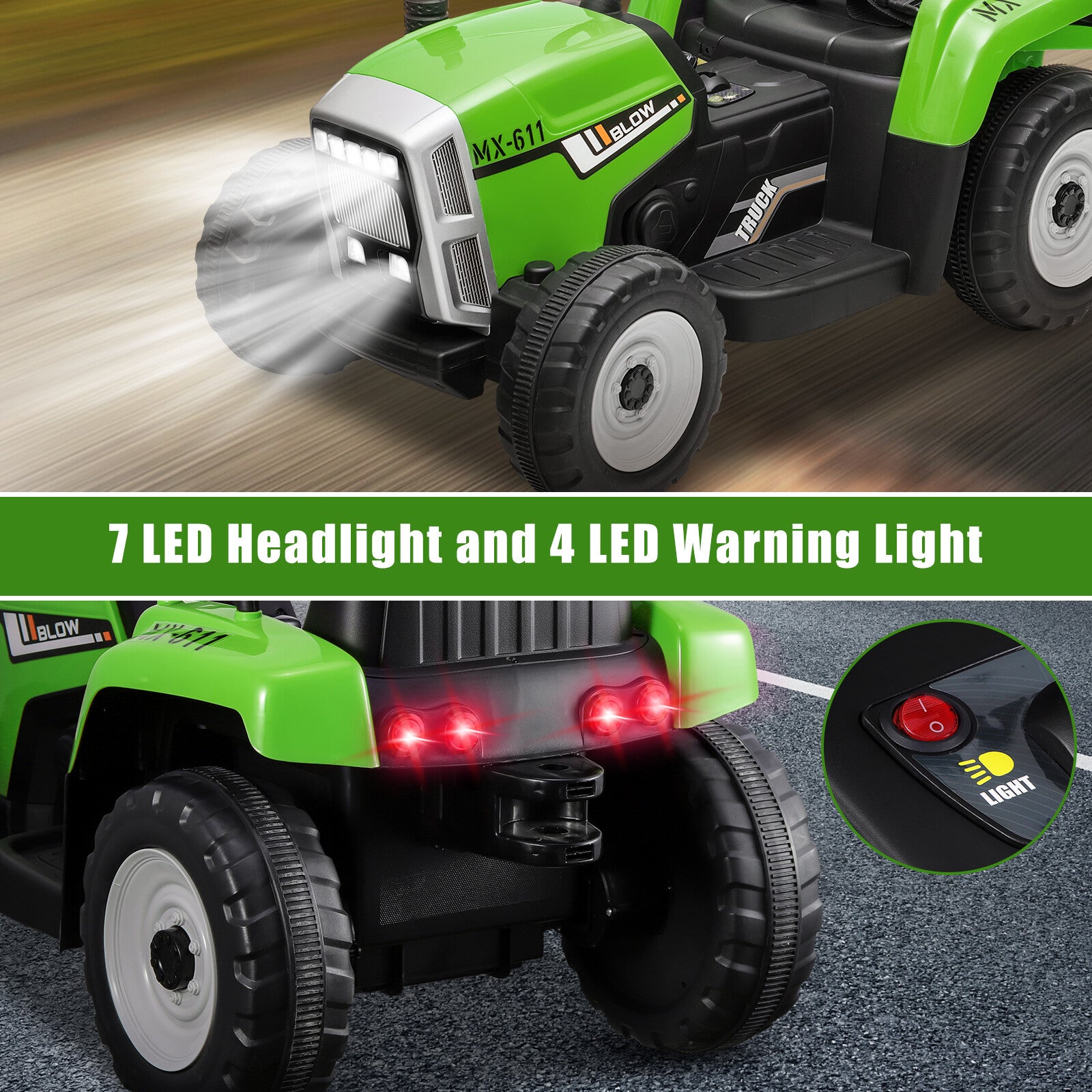 12V Electric Ride-On Kids Tractor Car with Battery Power and Trailer Toy Trend Times 3