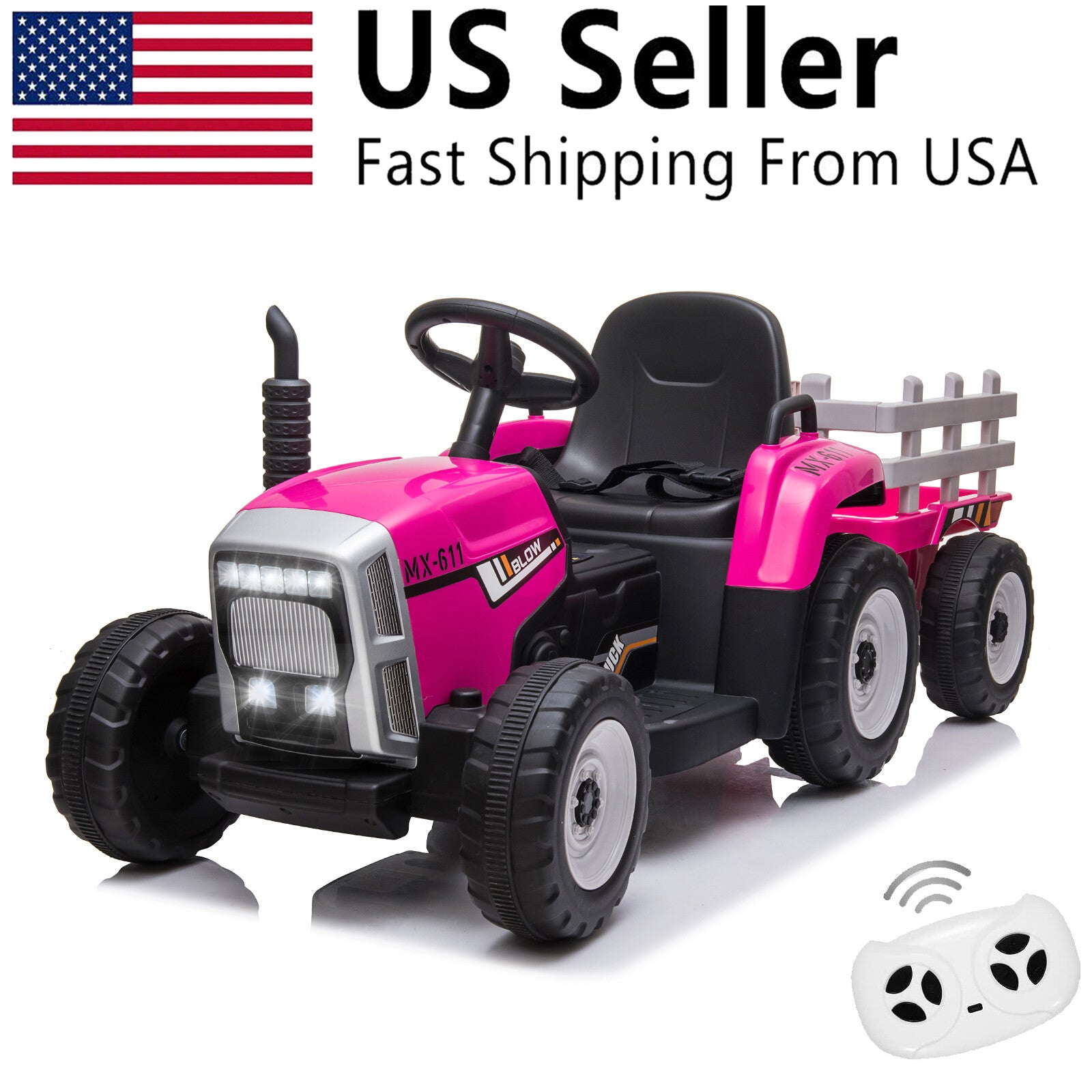 12V Electric Kids Ride On Tractor with Trailer Battery Powered Toy Car Trend Times 0