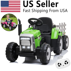 12V Electric Kids Ride On Tractor with Trailer Battery Powered Toy Car Trend Times 12